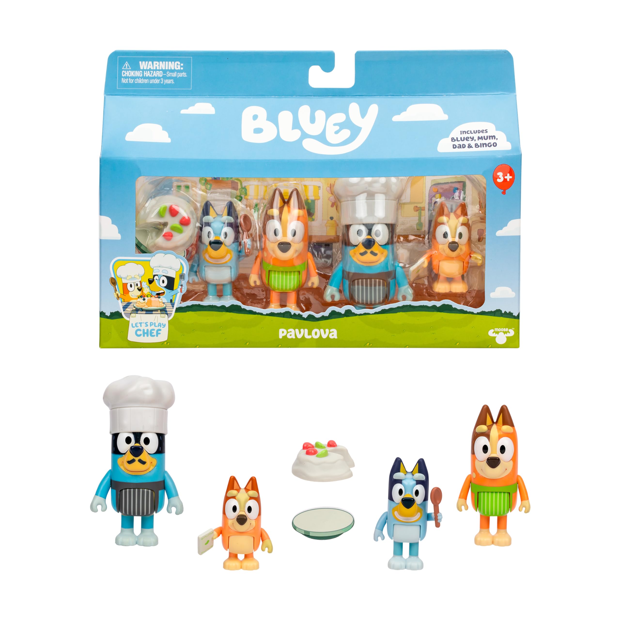 Bluey Pavlova 4-Pack Playset - Includes Chilli, Bluey, Bingo & Bandit Figures