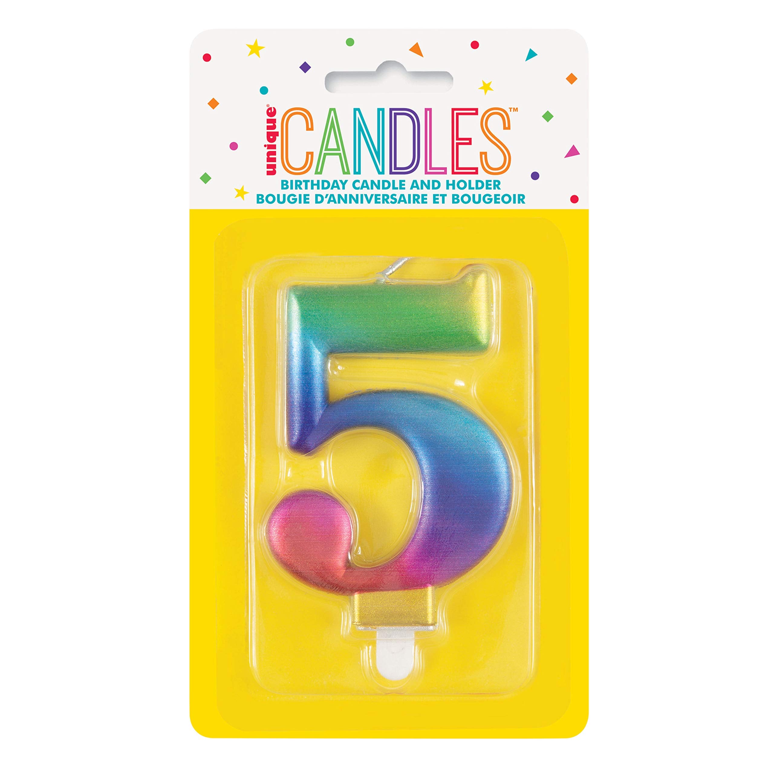 Unique Metallic Rainbow Number 5 Birthday Candle - 7cm Tall | Wax Material | Unscented