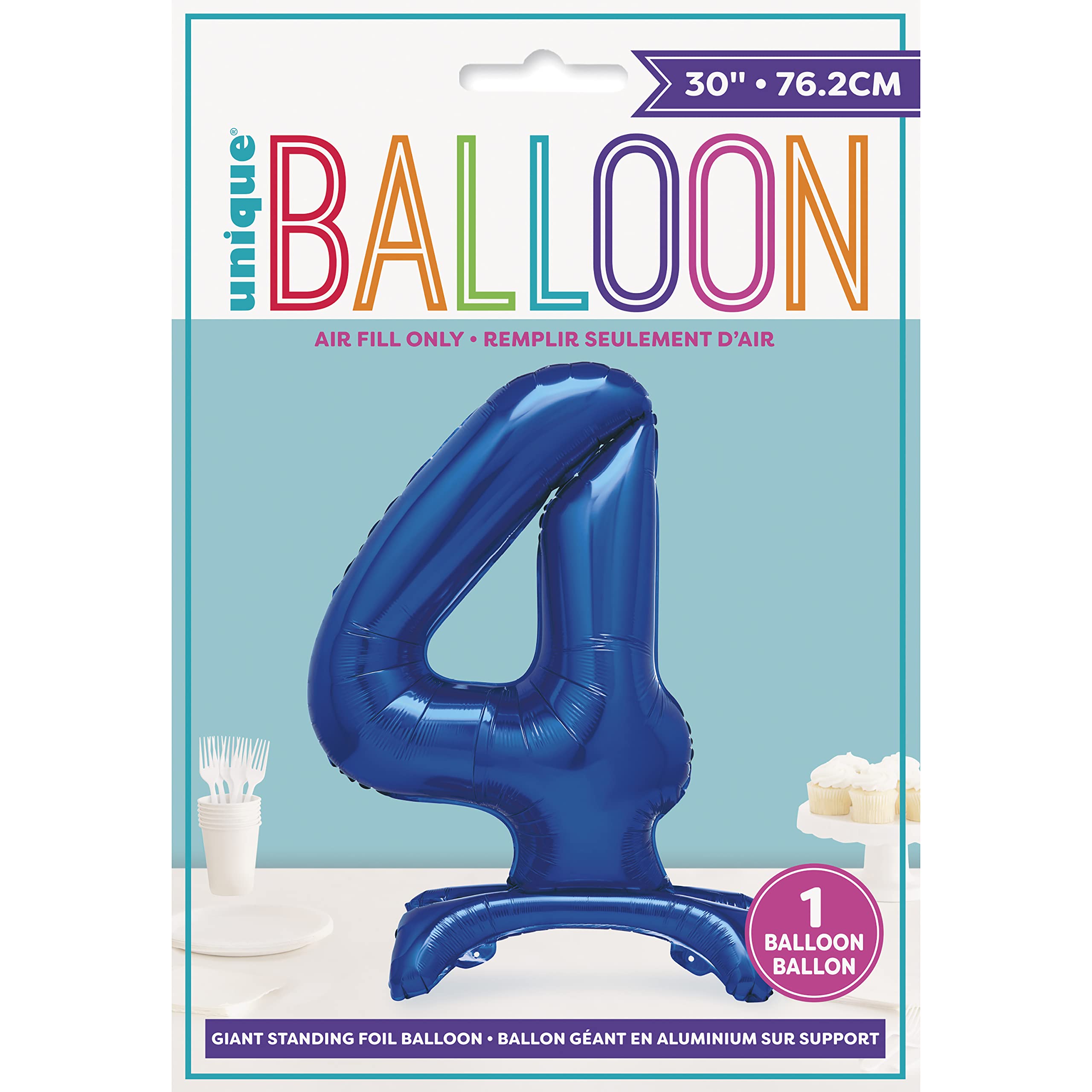 Unique Blue Standing Number 4 Foil Balloon 30" - Giant Air-Fill Party Decoration
