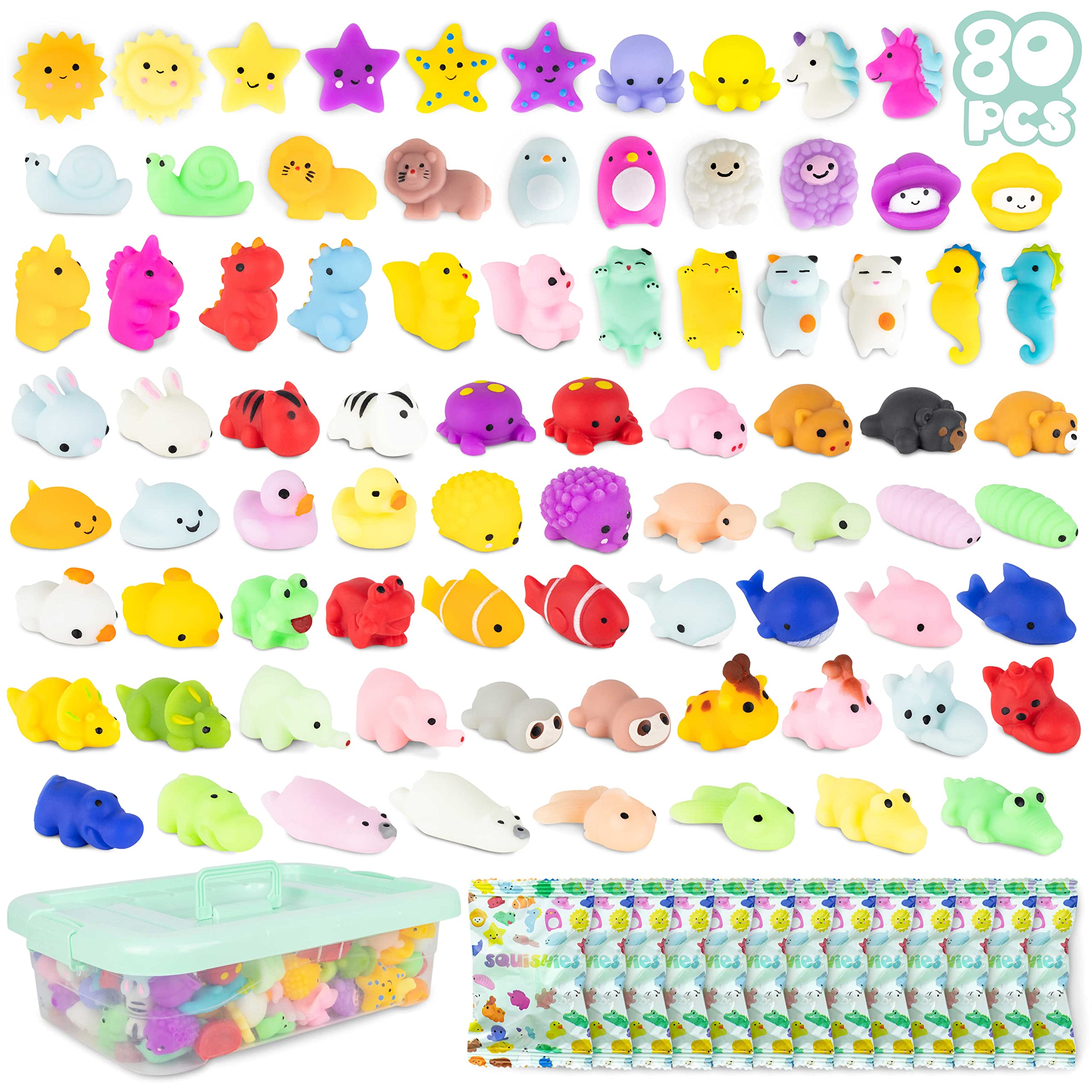 Mochi Squishy Toys - Pack of 80 Unique Squishies for Kids Party Favors