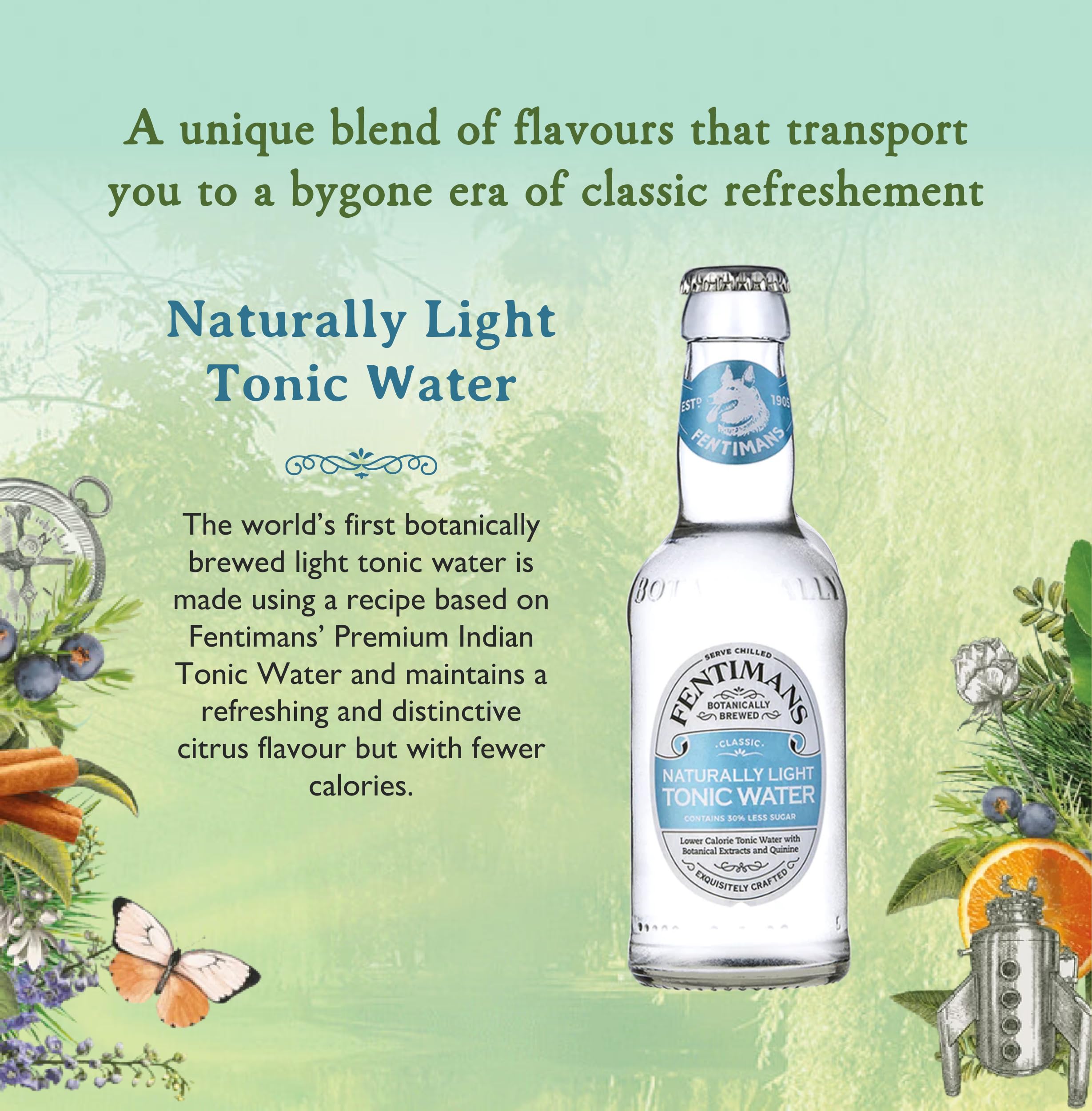 Fentimans Naturally Light Tonic Water - Botanically Brewed with Lemongrass & Citrus - 4 x 200ml 8