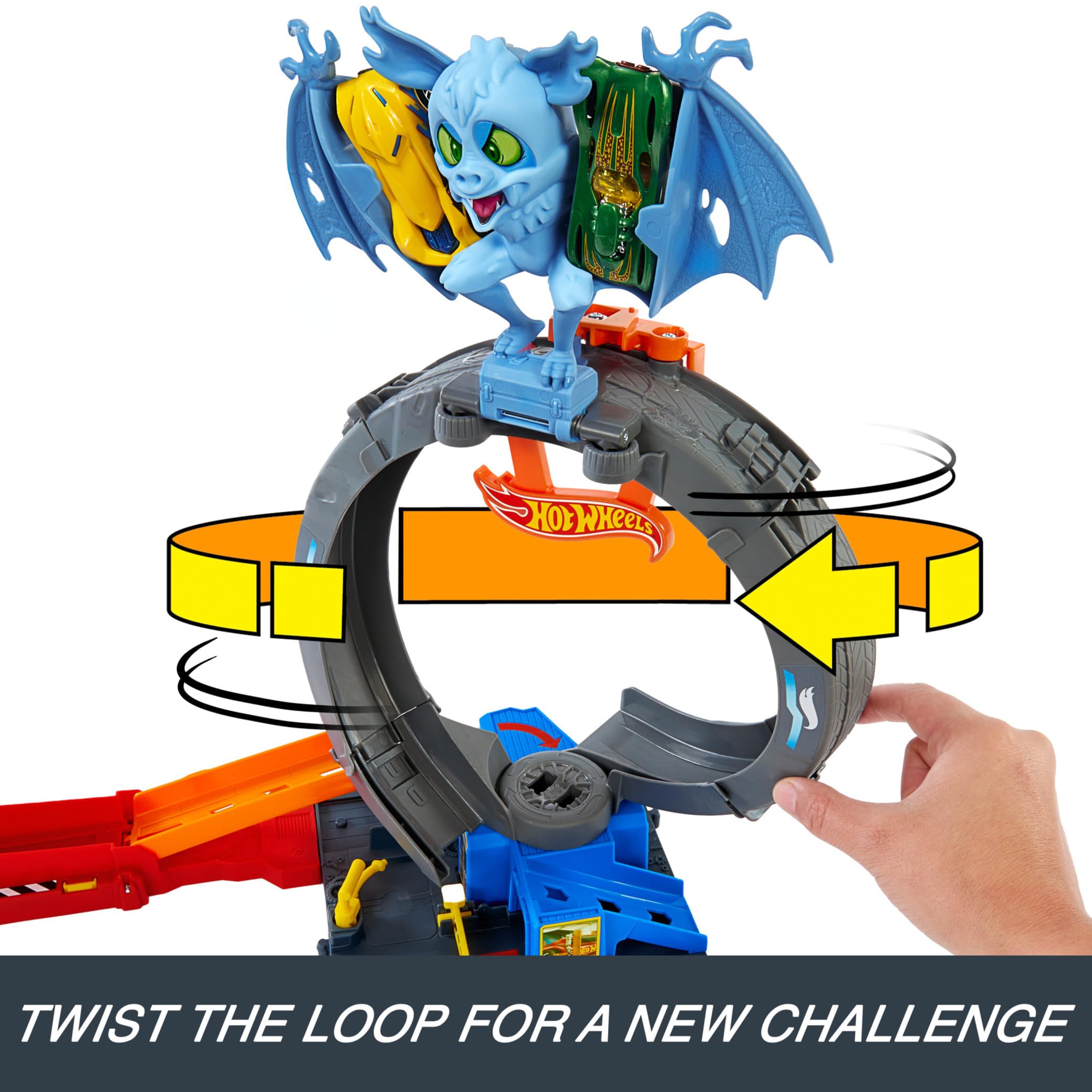 Hot Wheels City Bat Loop Attack Track Set - Adjustable Launcher & Loop, 1:64 Scale Car, HTN78 6