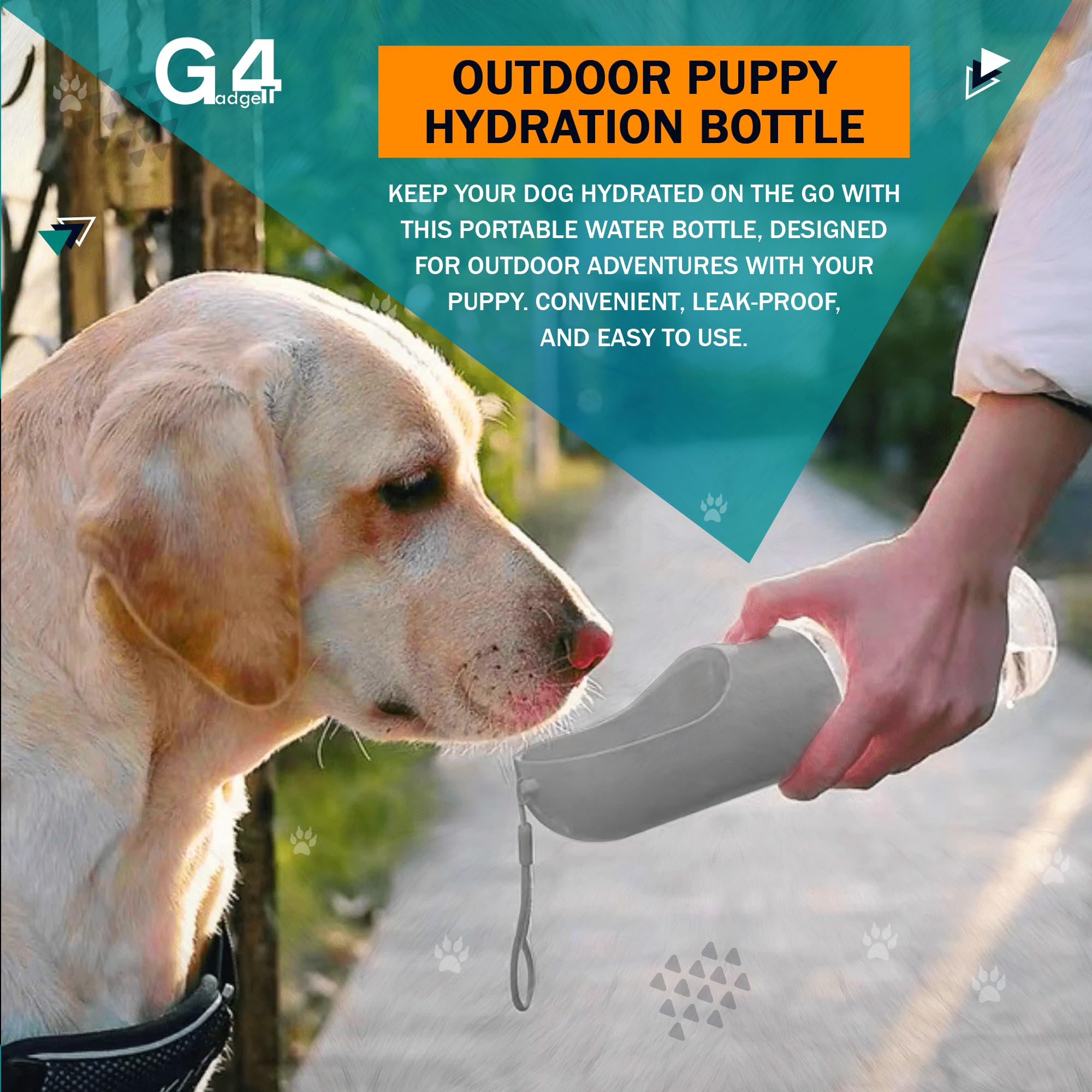 G4GADGET Dog Water Bottle - 350ml Portable Leak-Proof Dispenser for Small Dogs | Food-Grade ABS/PC 7