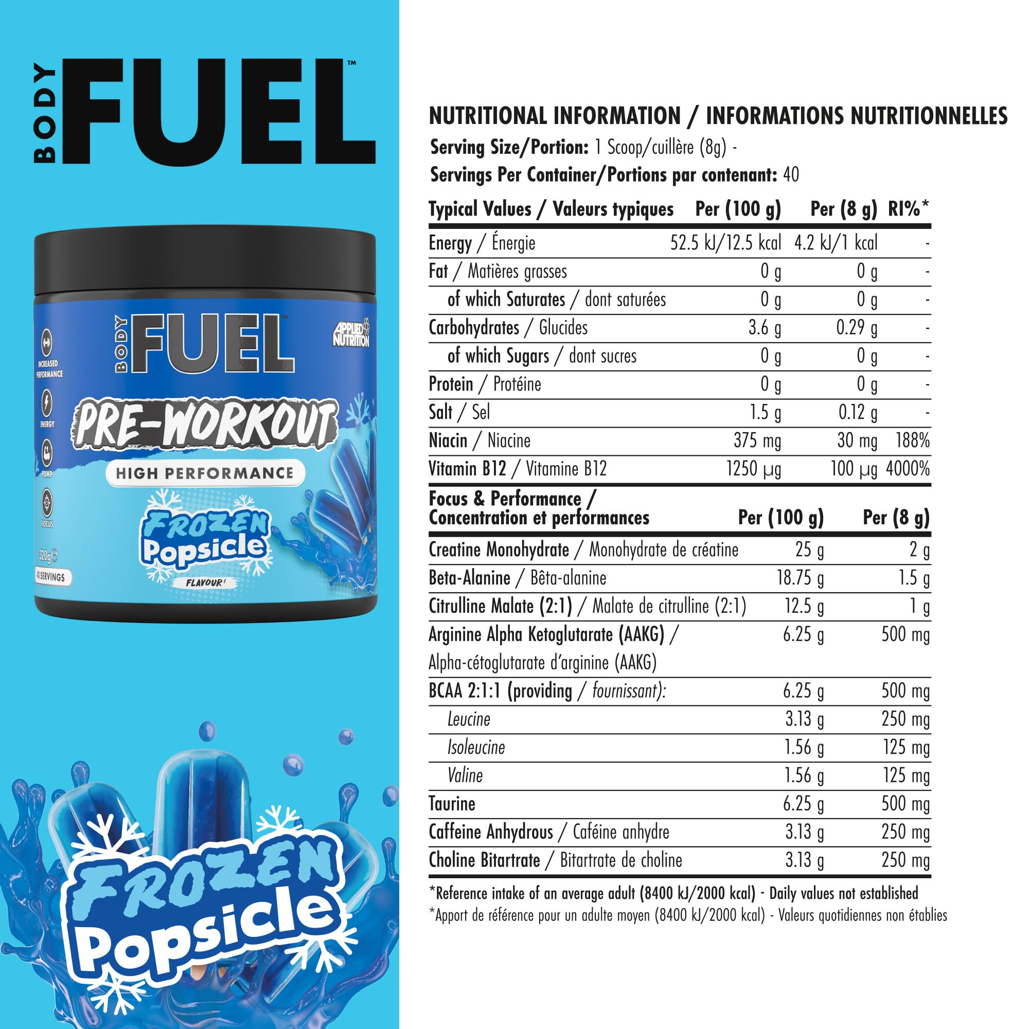 Applied Nutrition BodyFuel Pre-Workout Powder - 40 Servings | Energy, Strength & Endurance Boost | Sugar-Free 6