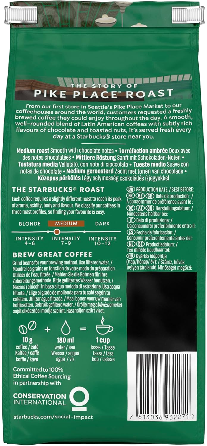 STARBUCKS Pike Place Roast - Medium Roast Whole Bean Coffee 200g (Pack of 6) 7