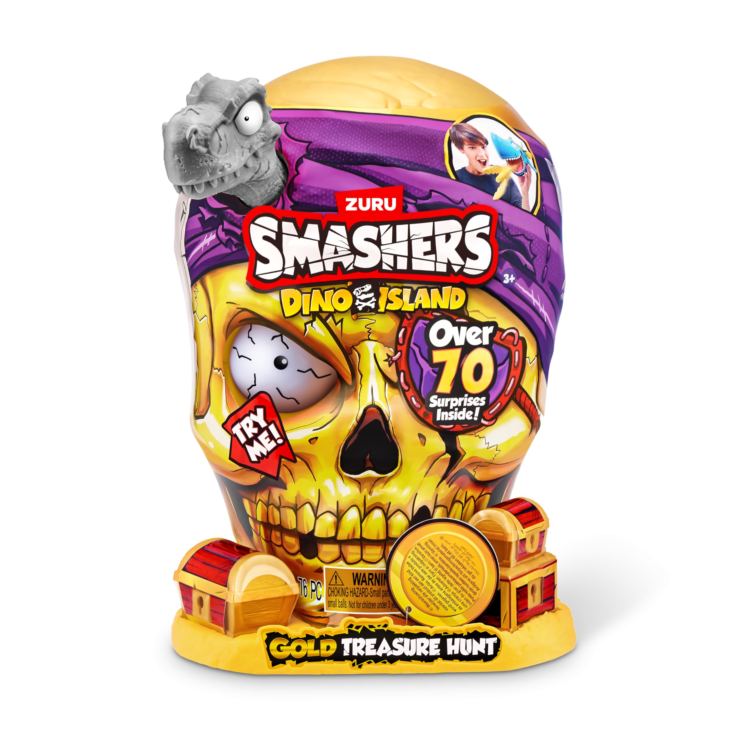 Smashers Dino Island Gold Treasure Hunt (Grey) - Interactive Playset with 70+ Surprises, Roars & Glows 6