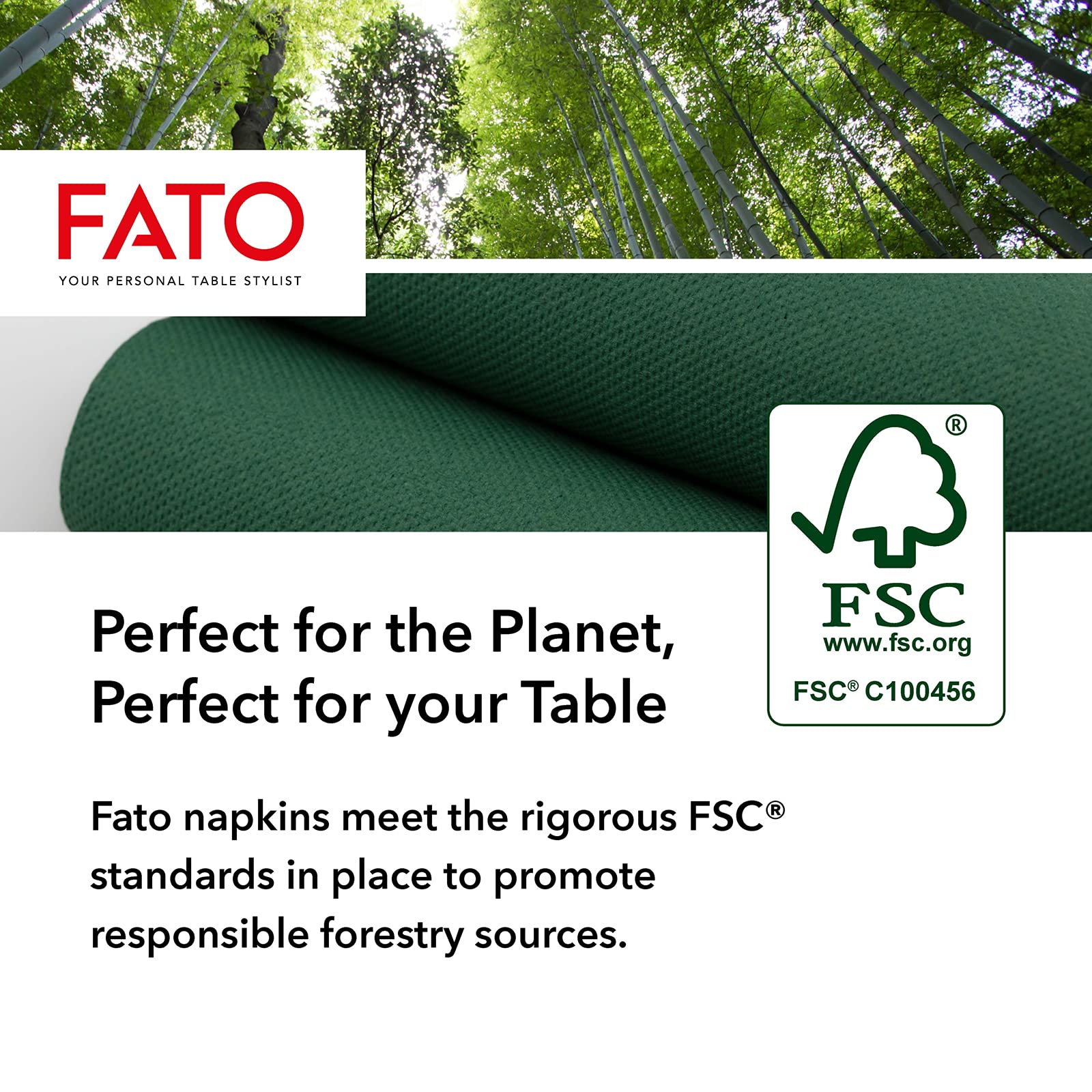 Fato Forest Green 38x38 cm 2-Ply Disposable Paper Napkins, Pack of 40, FSC Certified 6