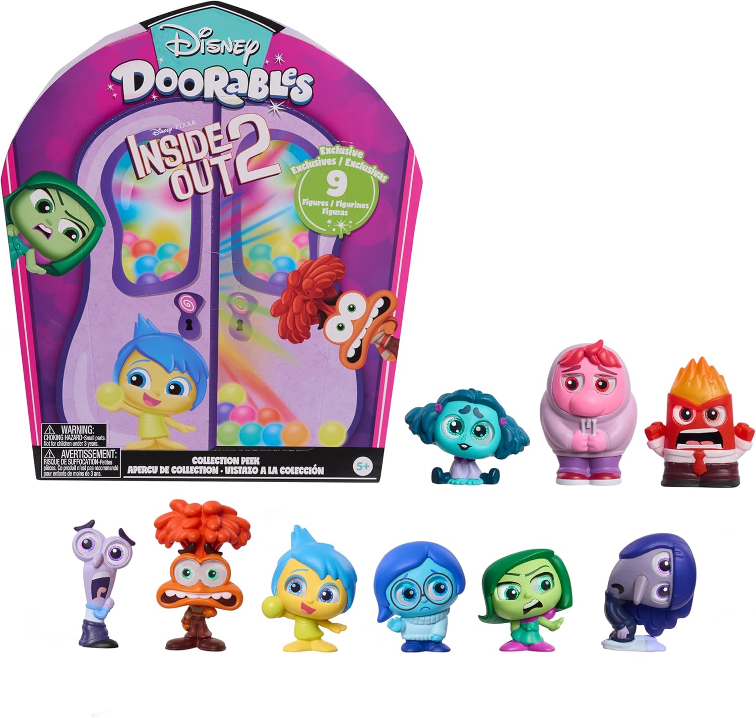 Just Play Disney Doorables Inside Out 2 - Joy, Anger, Sadness, Disgust, Fear, Embarrassment, Envy, Anxiety, Ennui Collection Peek (44864)