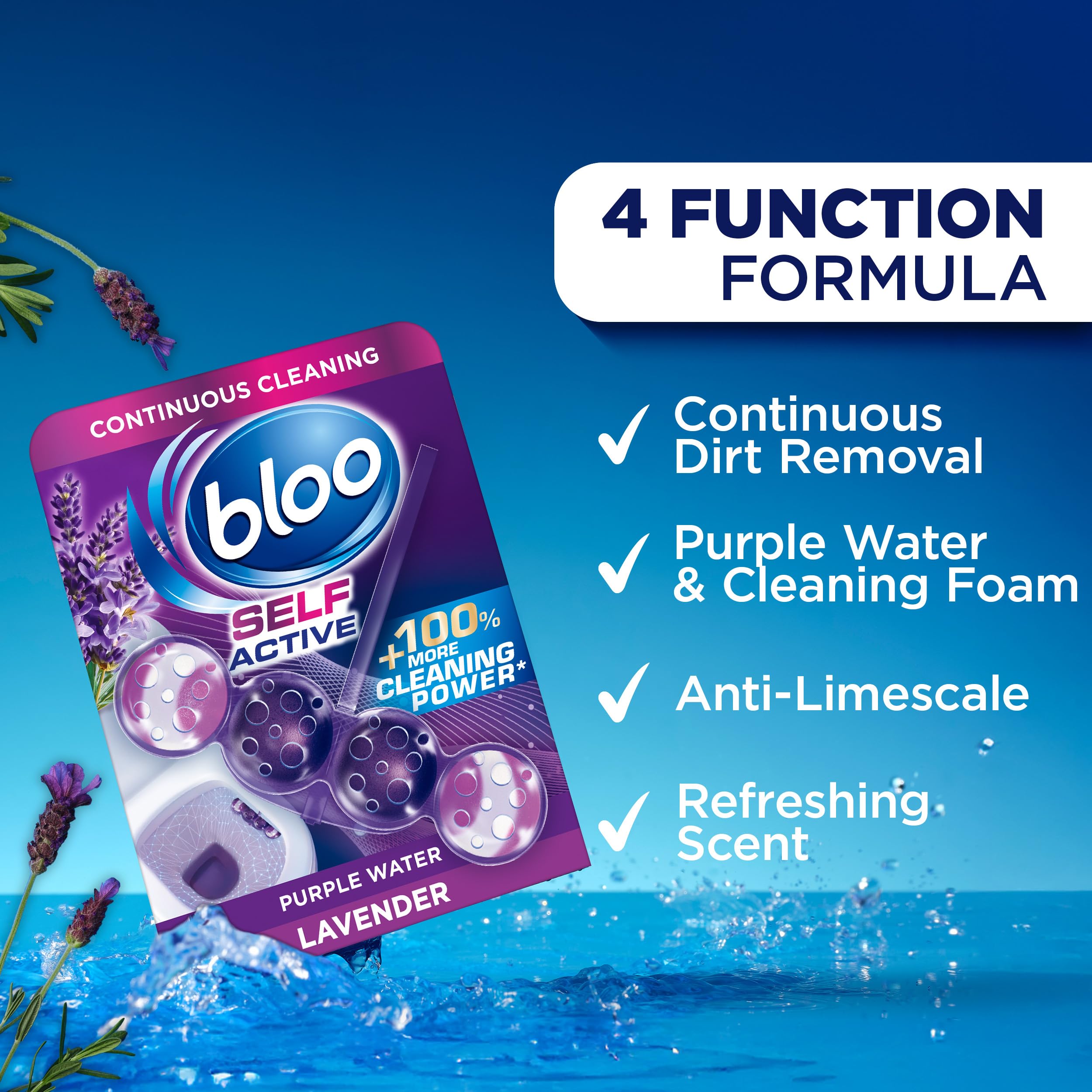 Bloo Self Active Toilet Rim Block and Bowl Cleaner with Lavender Scent | Pack of 2