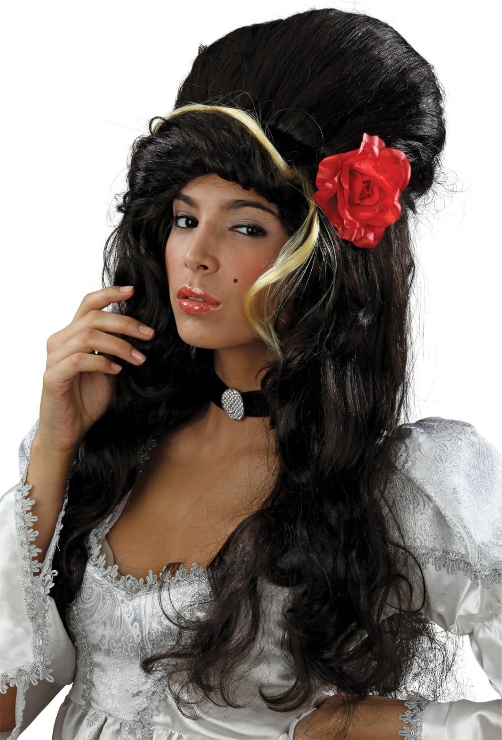 Bristol Novelty Beehive Wig with Rose Black BW680
