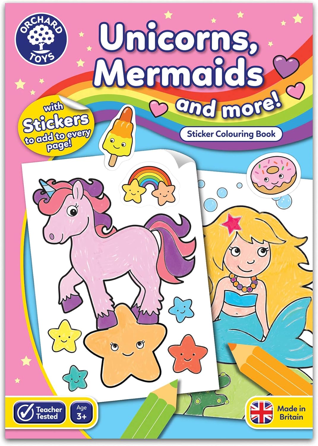 Orchard Toys Unicorns, Mermaids and More Colouring Book - Educational Sticker Activity Book for Kids