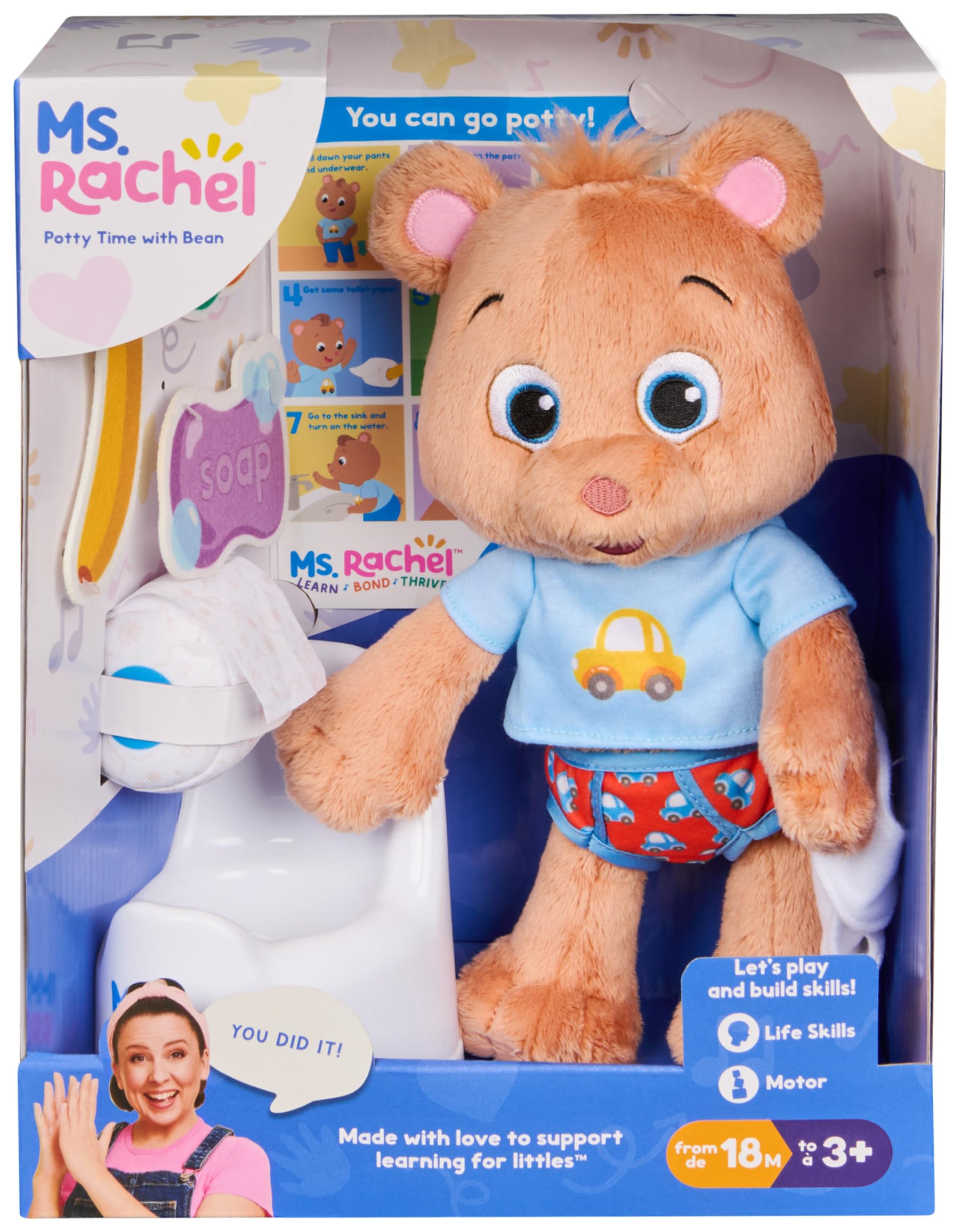 Ms. Rachel Potty Time with Bean - Educational Plush Bear Playset for Toddlers 18+ Months