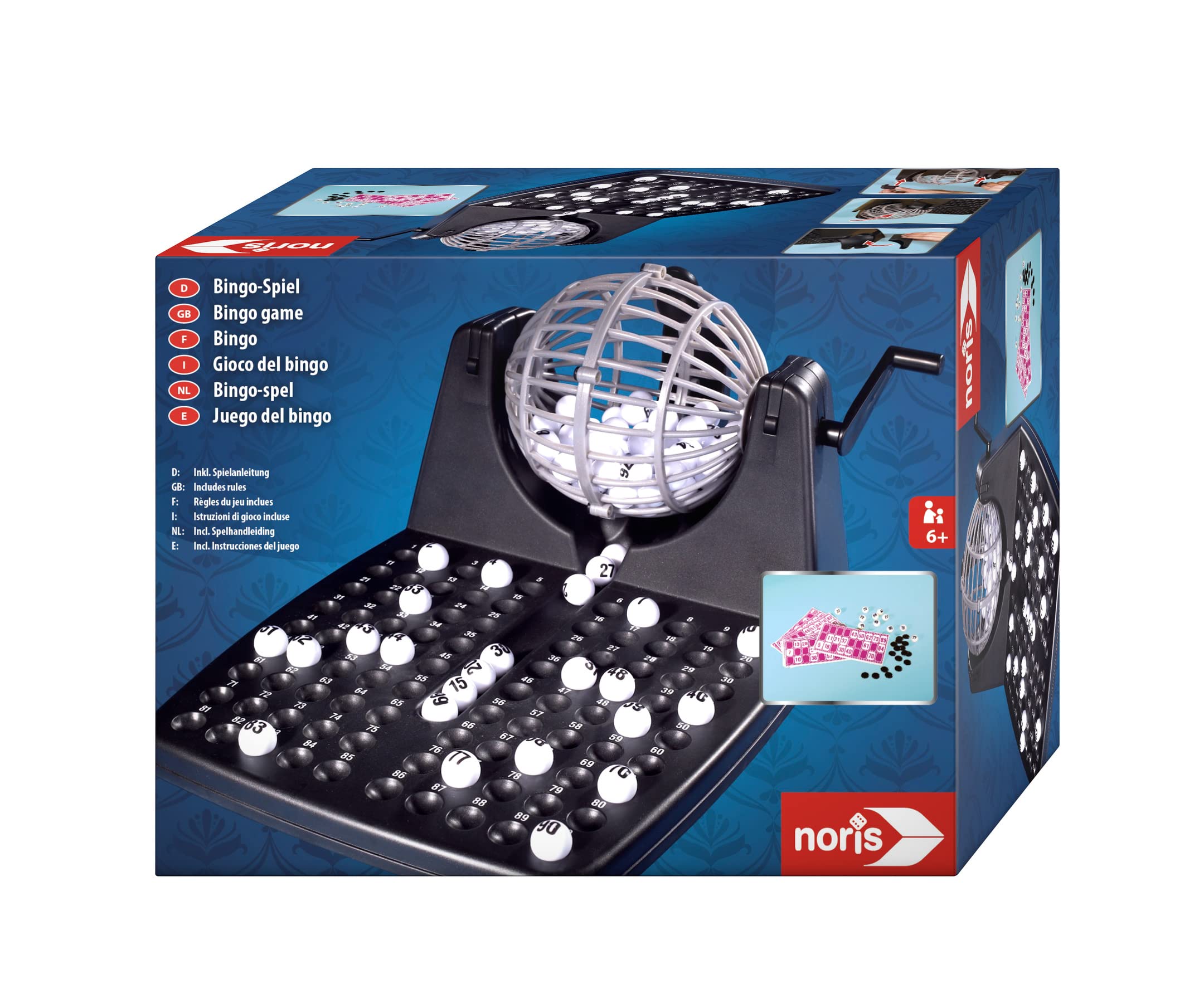 noris 606150493 Bingo Drum Set with 90 Balls, 12 Cards & Chips - Ocean Tides 11