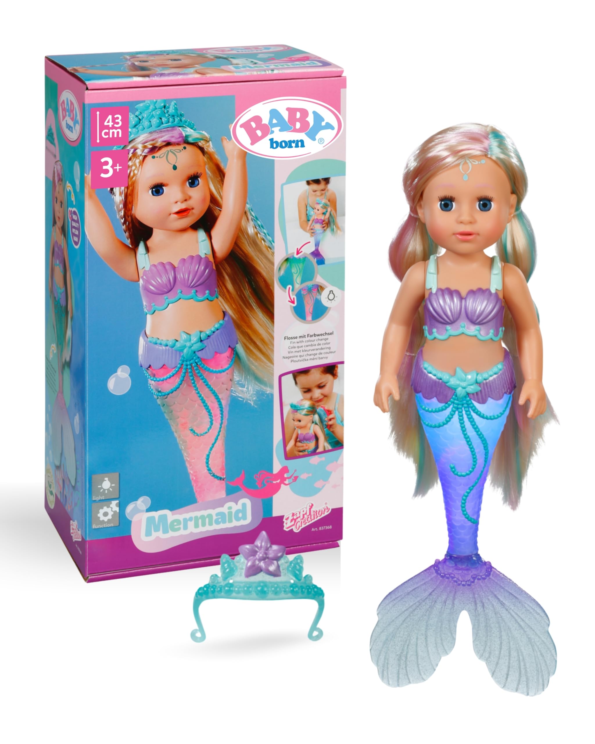 BABY born Mermaid - 43cm Colour-Changing Tail Doll with Sparkly Tiara