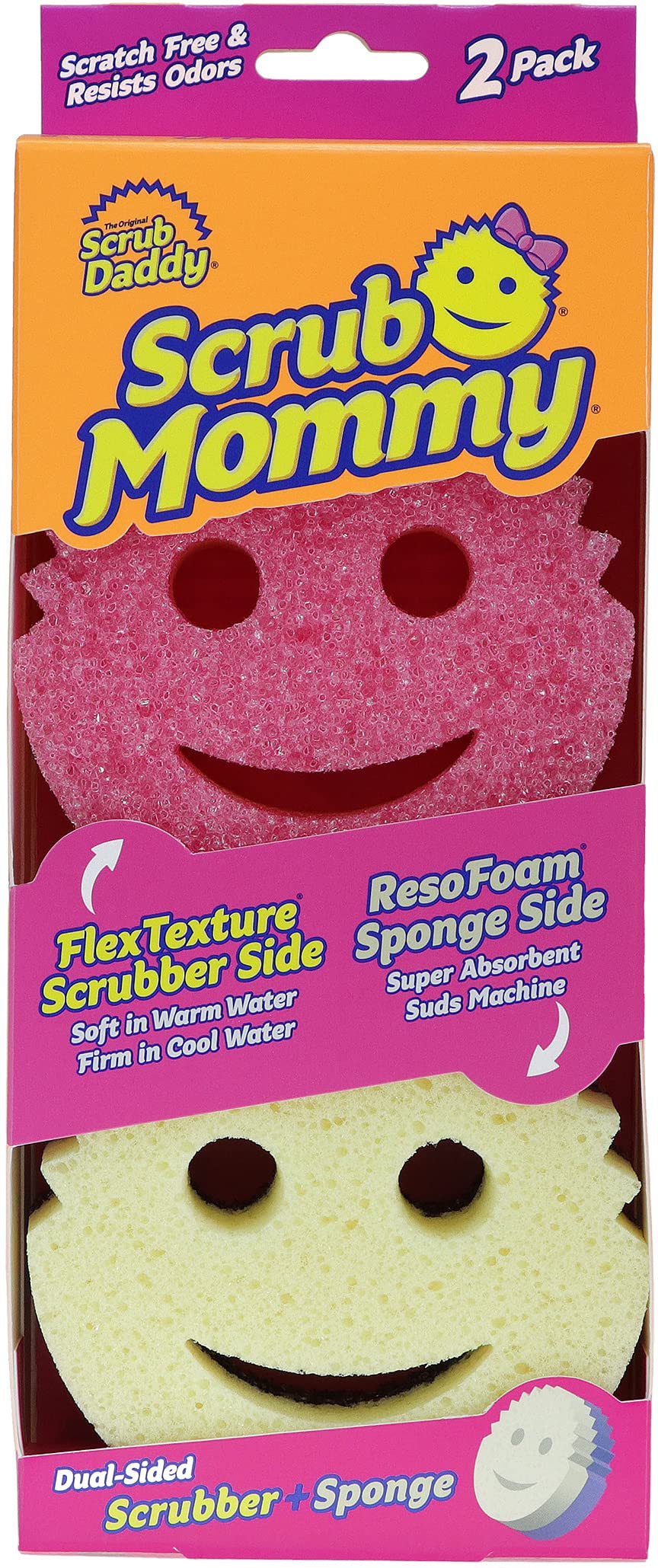 Scrub Daddy - Scrub Mommy Dual-Sided Non-Scratch Cleaning Sponge (SM2PK), Pink Twin Pack