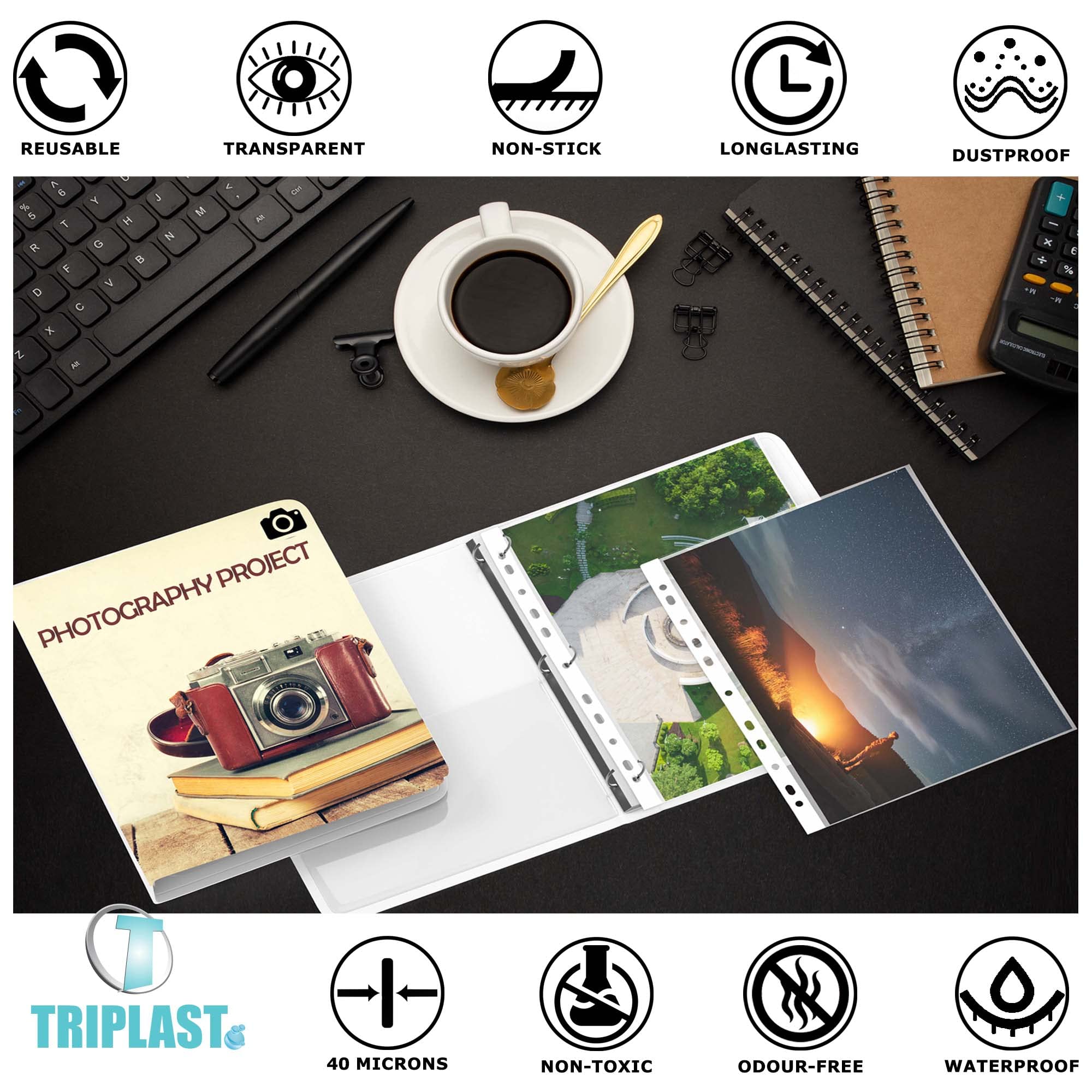 Triplast A4 Punched Pockets - 25 Pack Clear Top Opening Sheet Protectors | 40 Micron 7
