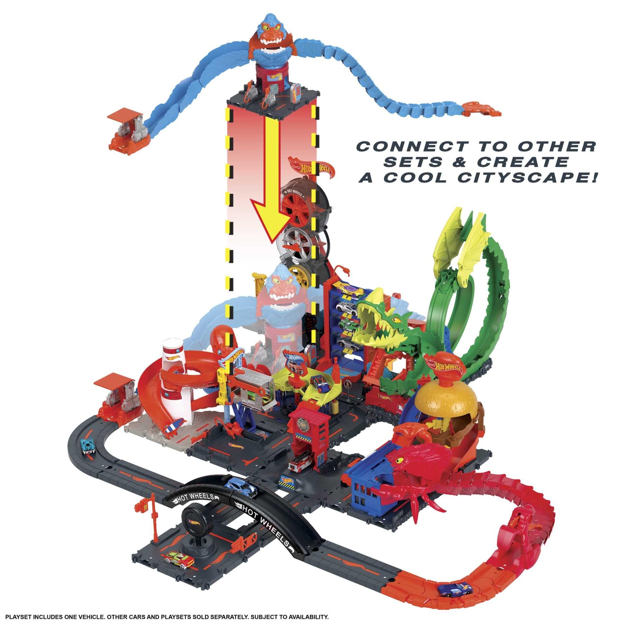 Hot Wheels City Wreck & Ride Gorilla Attack Playset - Bendable Track, Launcher & Gas Station Theme, Ages 4-8 7