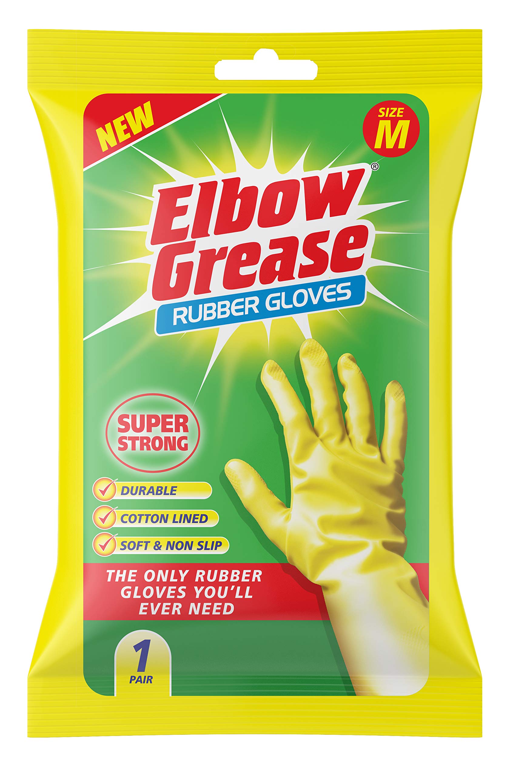 Elbow Grease Rubber Cleaning Gloves - Cotton Lined, Super Strong, Non-Slip | Size M