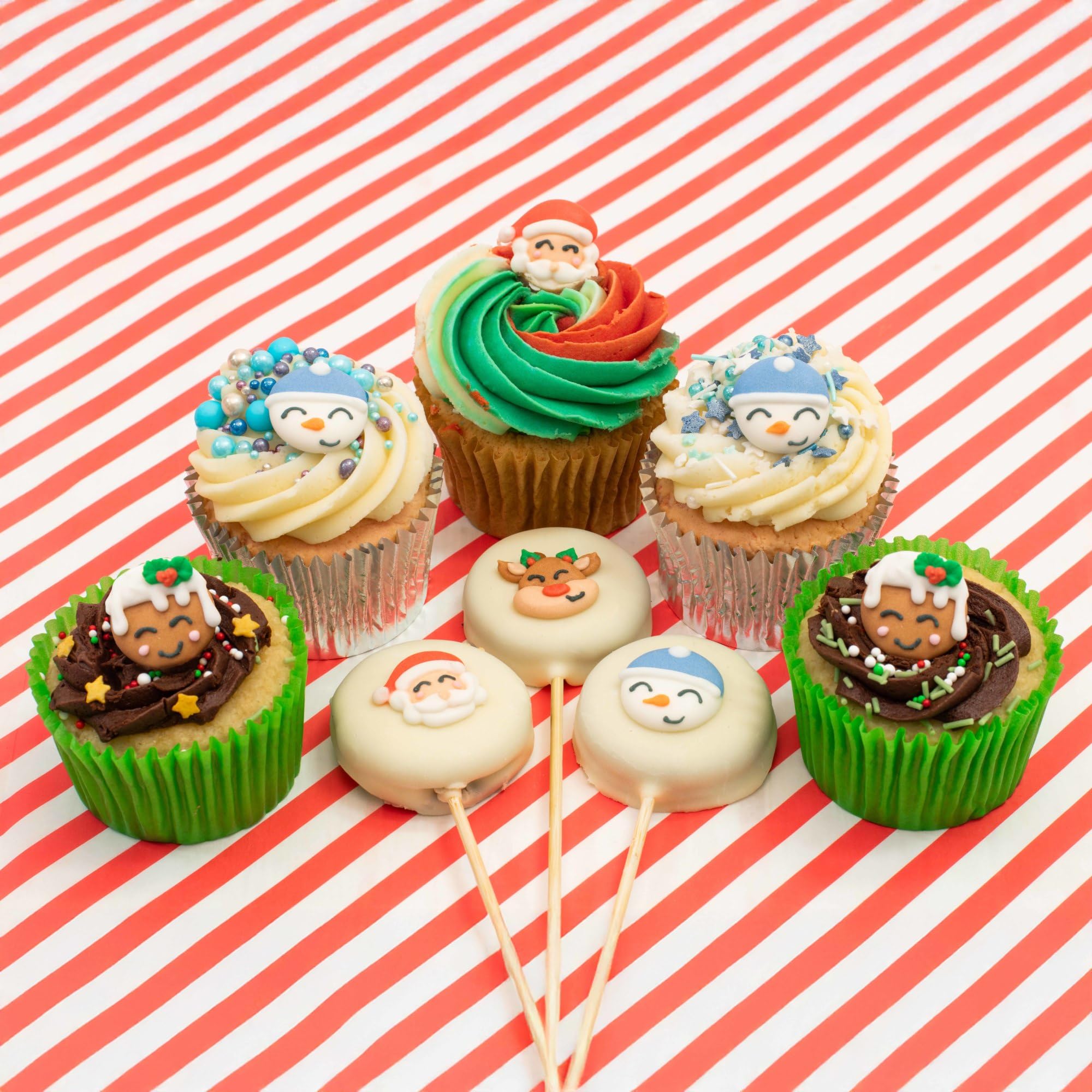Culpitt Christmas Cheer Sugar Pipings - 12 Edible Royal Icing Cupcake Toppers | 25mm