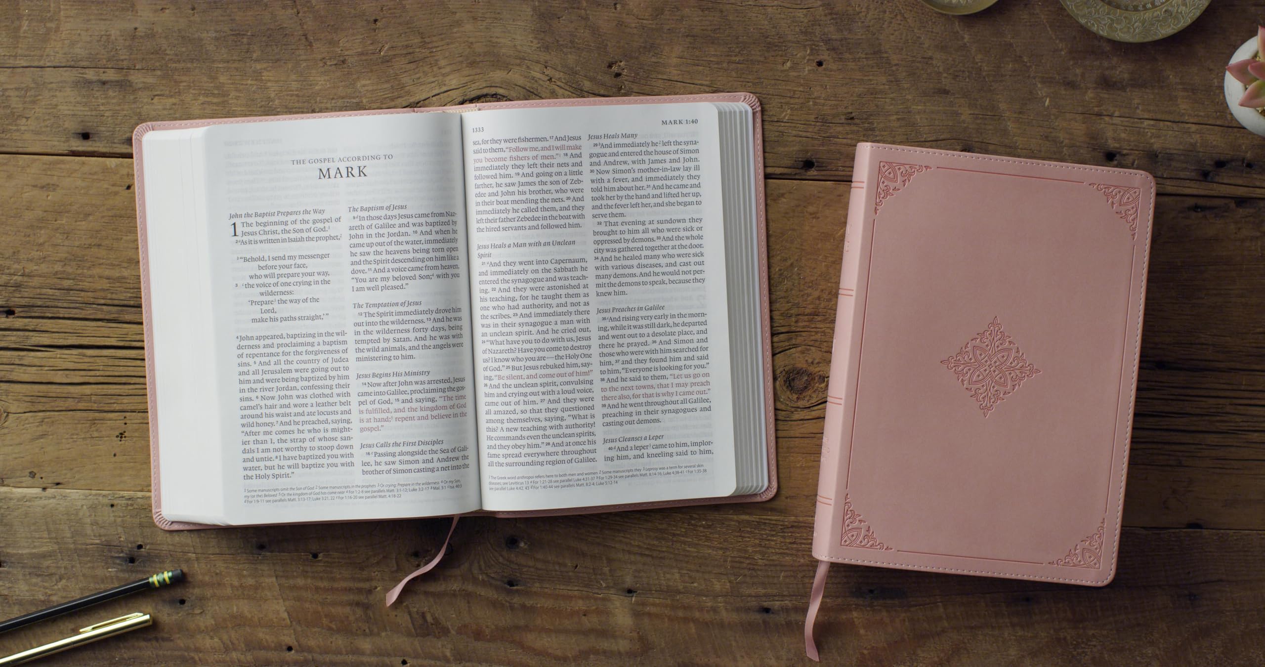 Crossway ESV Giant Print Bible, Red Letter | TruTone Blush Rose Fleur-de-lis Design | 12.25pt Type 2