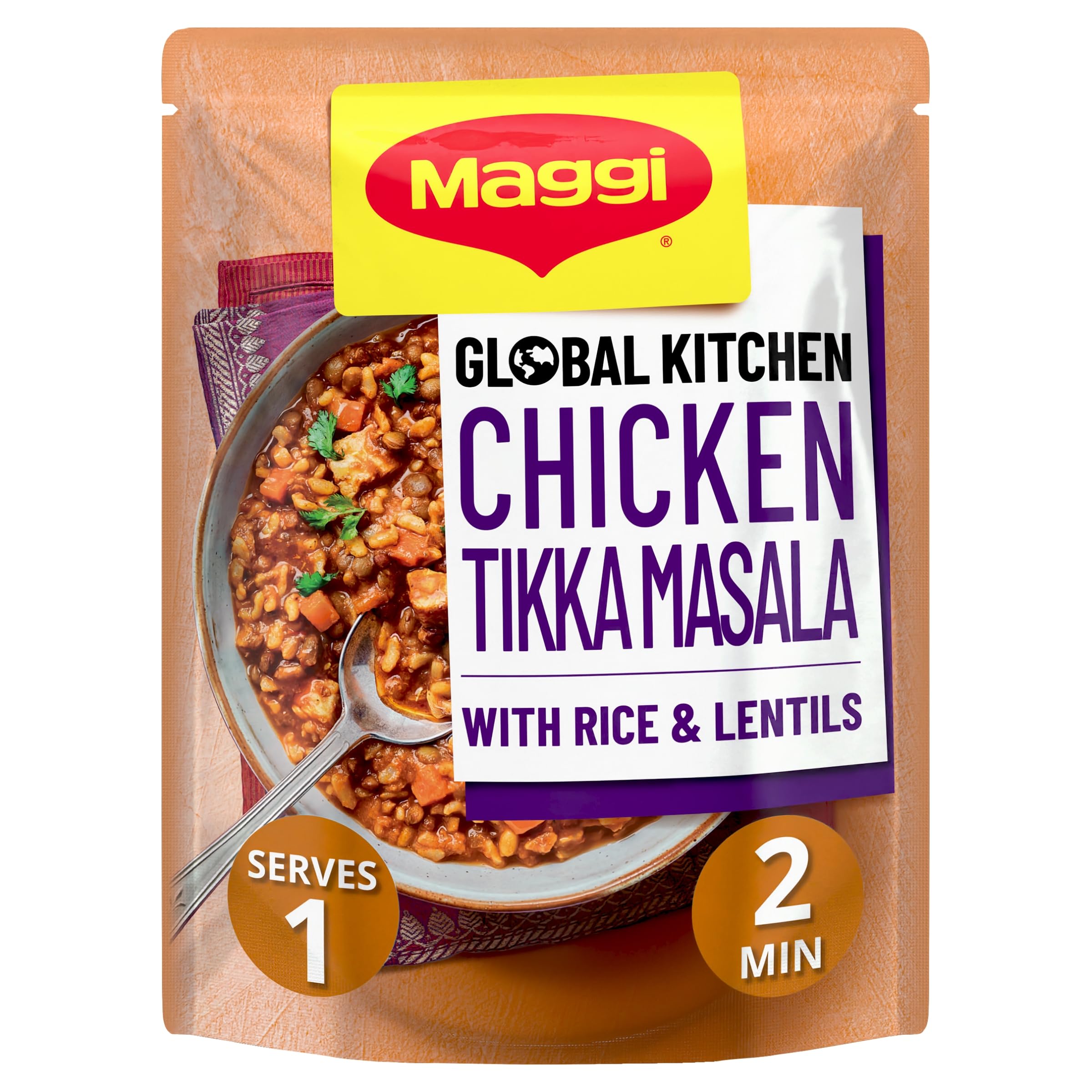 MAGGI Global Kitchen Chicken Tikka Masala with Rice & Lentils - Ready in 2 Minutes | 260g