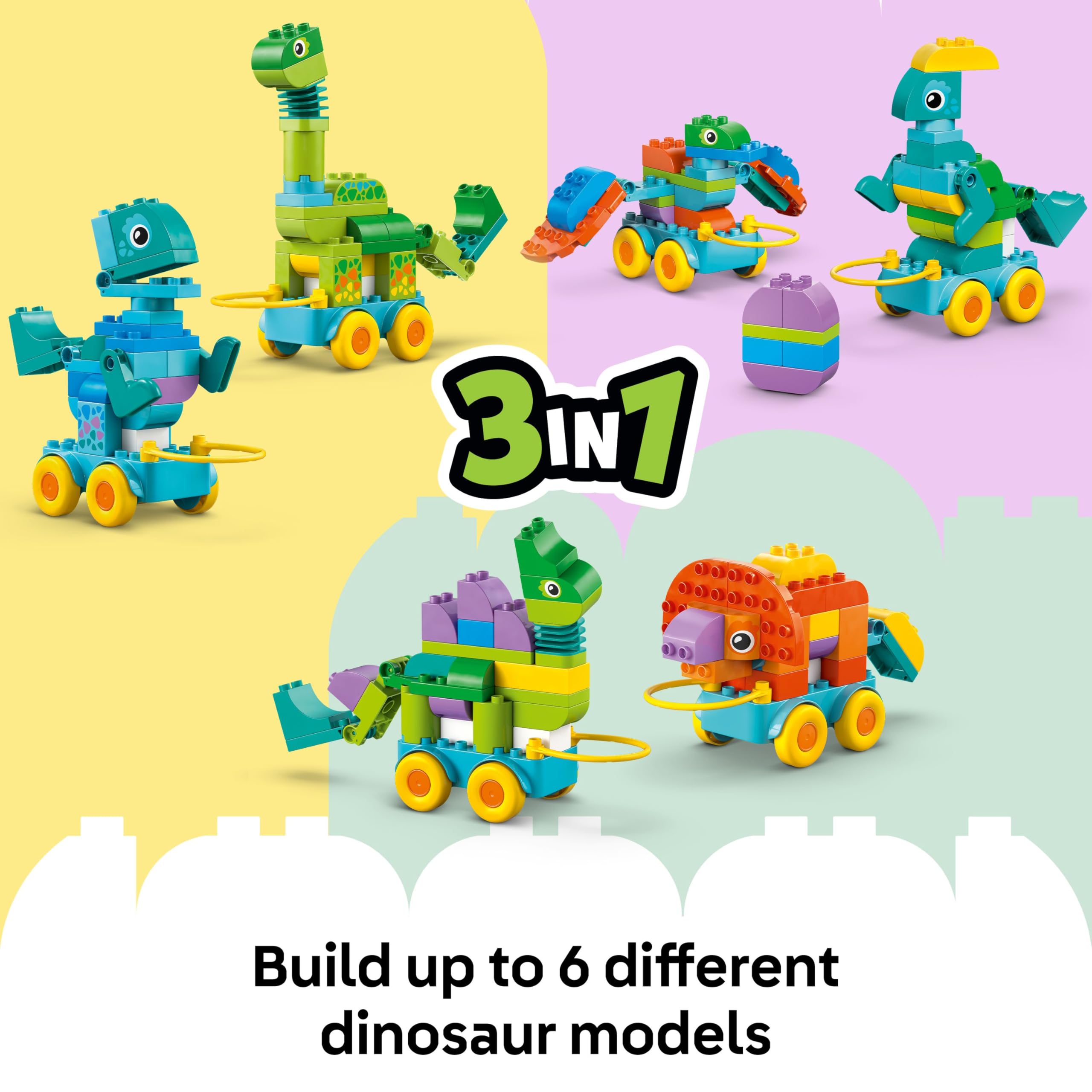 LEGO DUPLO 3in1 Dinosaurs on Wheels - Educational Building Set for Toddlers 3+ 5