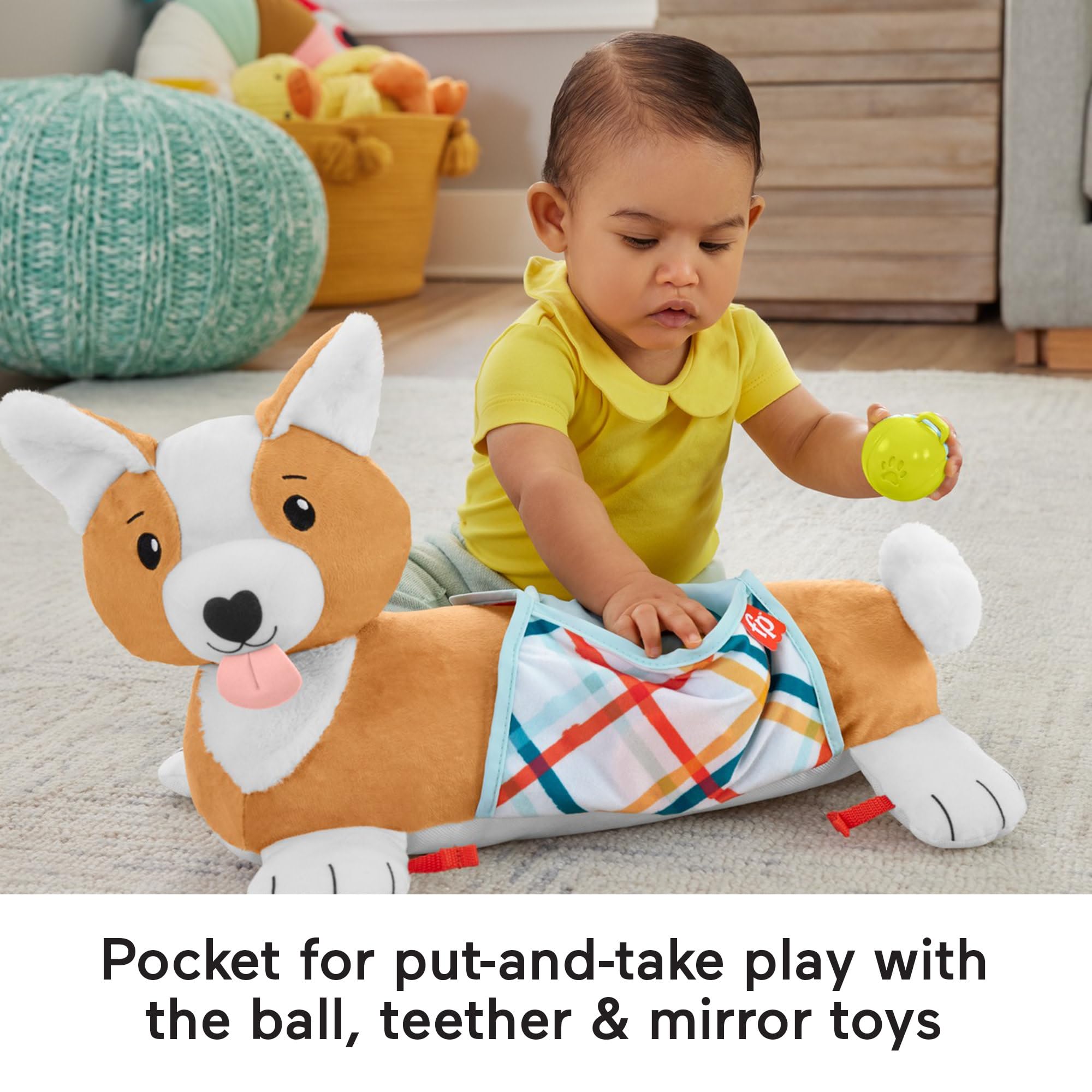 Fisher-Price 3-in-1 Puppy Tummy Time Wedge - Plush Support with Rattle, Teether & Mirror 8