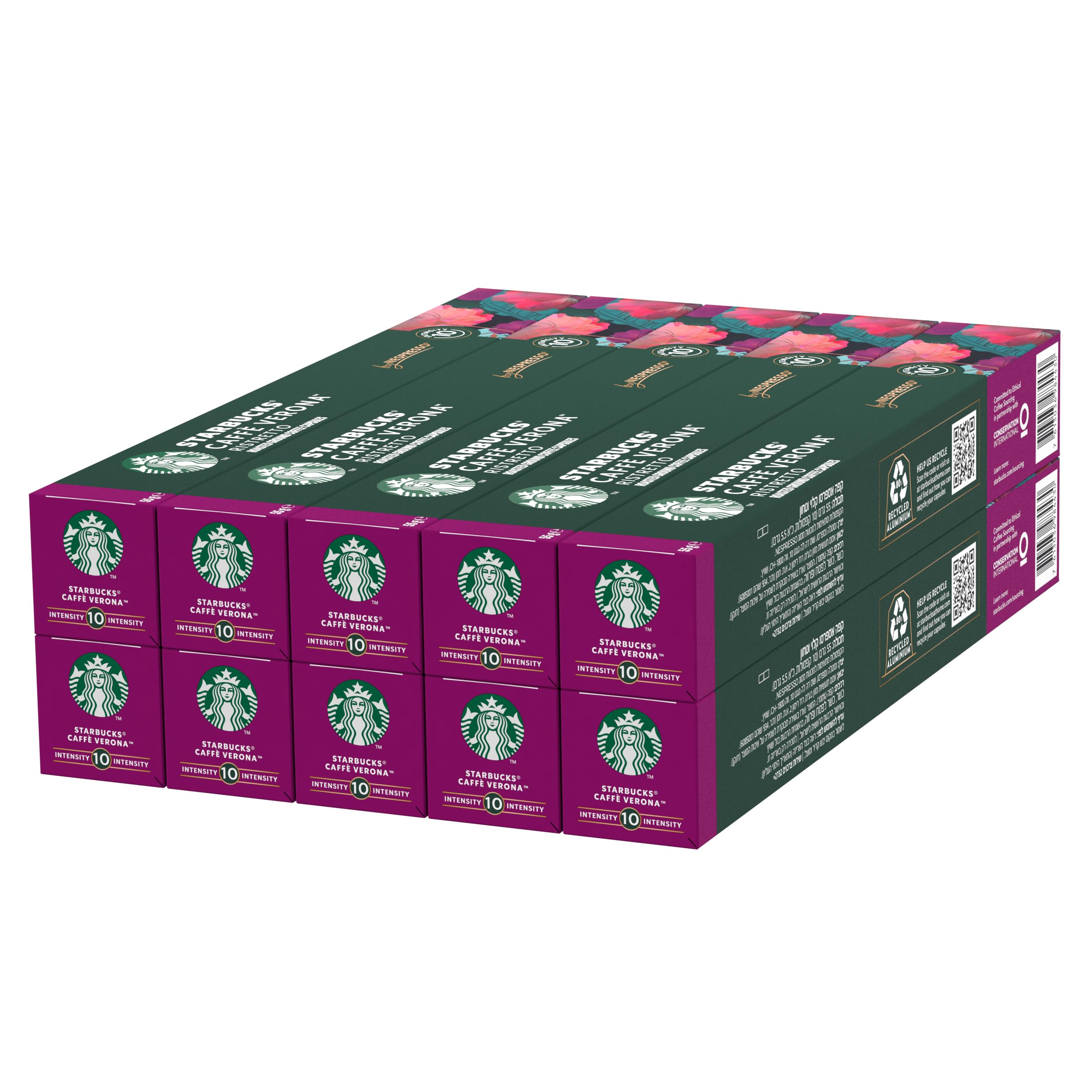 STARBUCKS Caffè Verona by Nespresso, Dark Roast Coffee Capsules, 100% Arabica, 10 x 10 Capsules