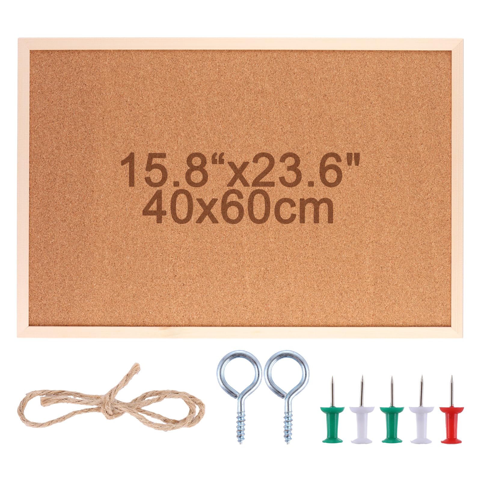 ASelected Cork Bulletin Board - 60 x 40 cm Natural Wood Frame | Wall Mountable | Includes Pins