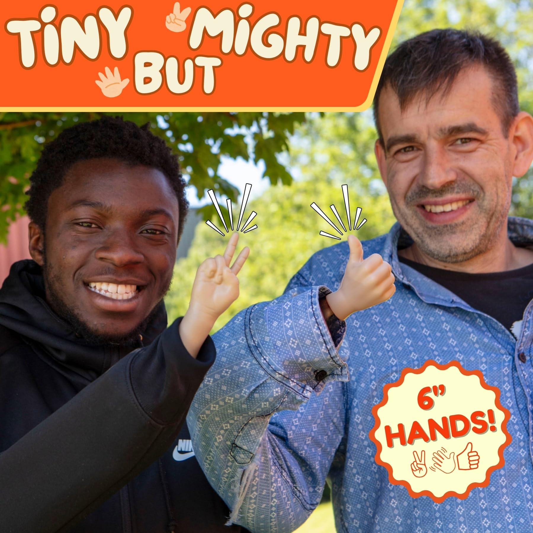 Boxer Gifts Tiny Hands on Sticks Prank - 3pk Peace, Thumbs Up, Waving | Plastic | Unisex Adult 3