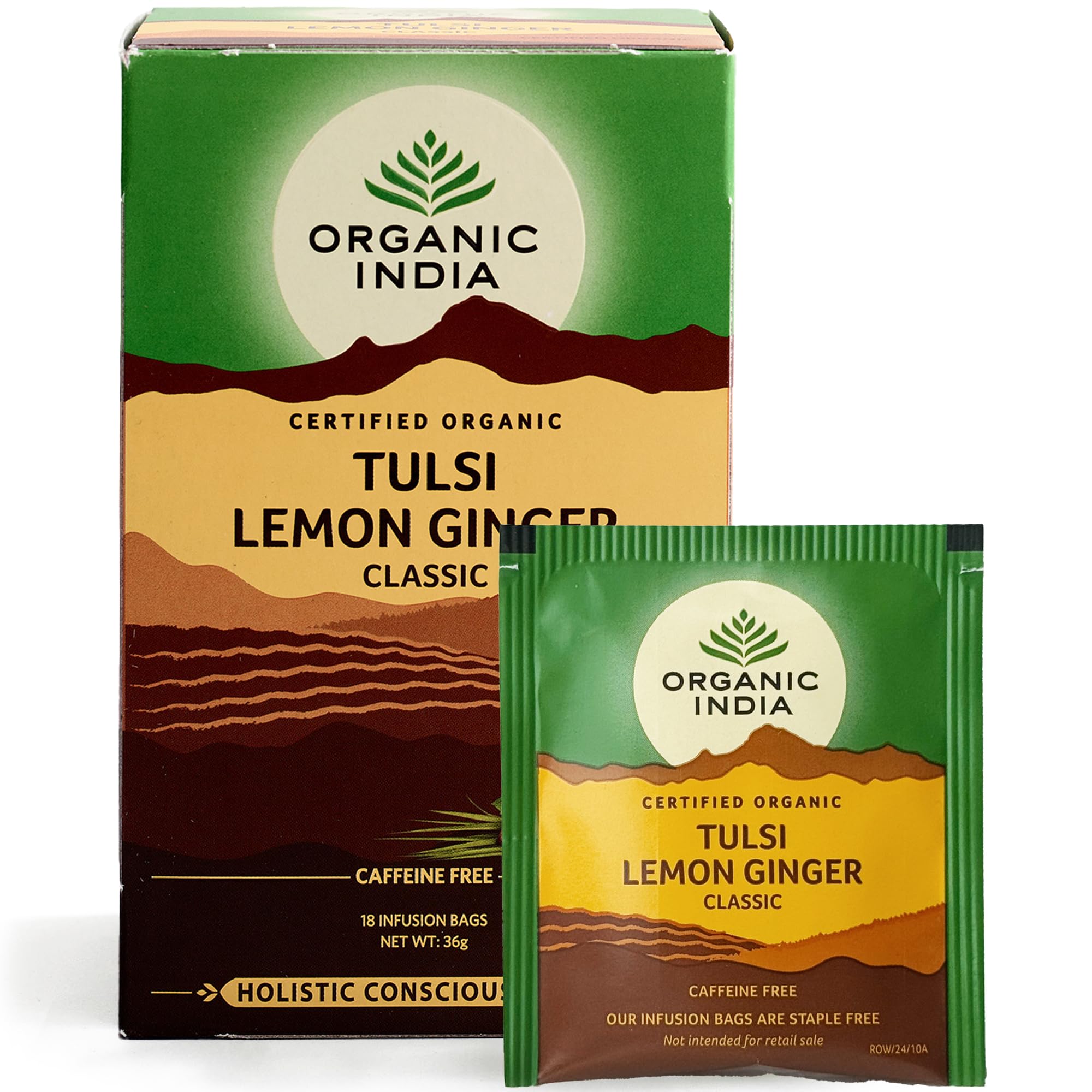Organic India Tulsi Lemon & Ginger Tea, Caffeine-Free Herbal Tea, Certified Organic