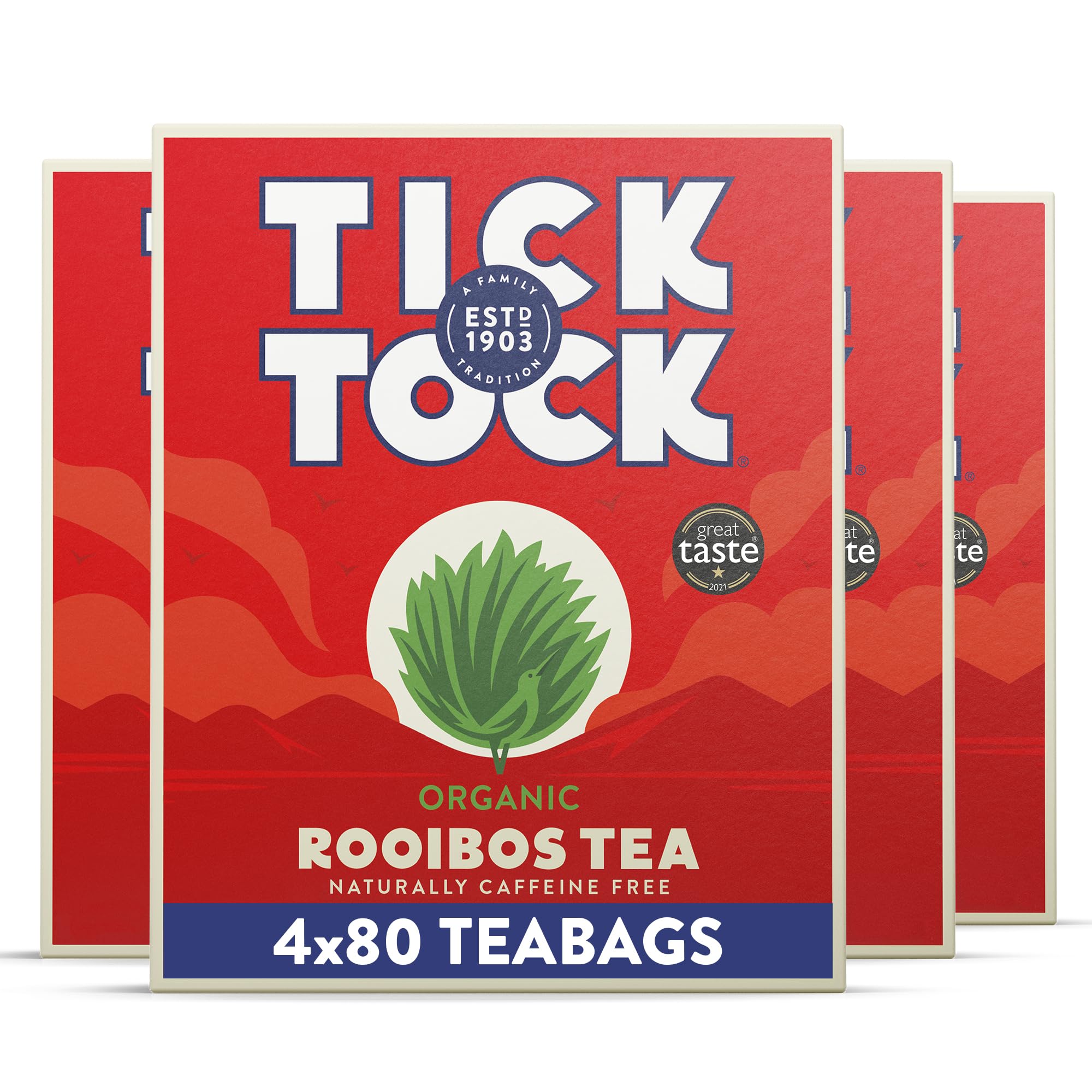 Tick Tock Organic Rooibos Tea - Naturally Caffeine Free | 320 Teabags (4 x 80)