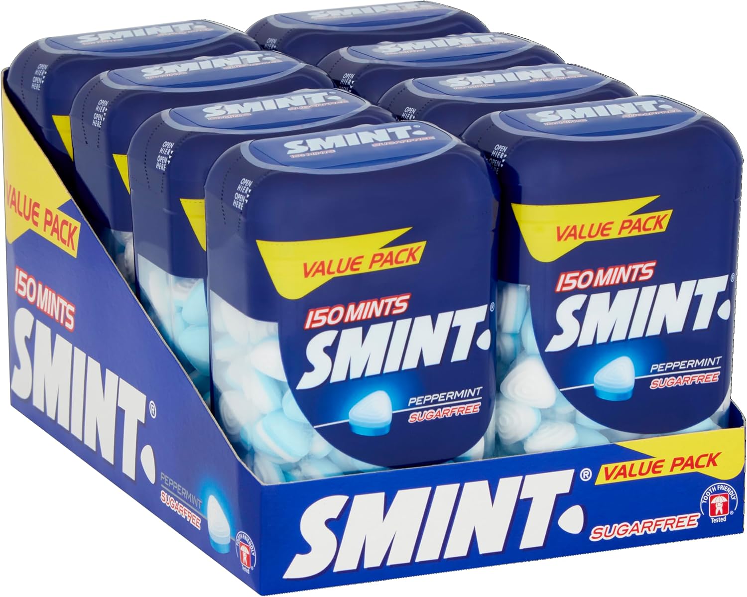 Smint Peppermint XXL Sugar-Free Mints - 8 Bottles (150 Mints Each) for Long-Lasting Fresh Breath