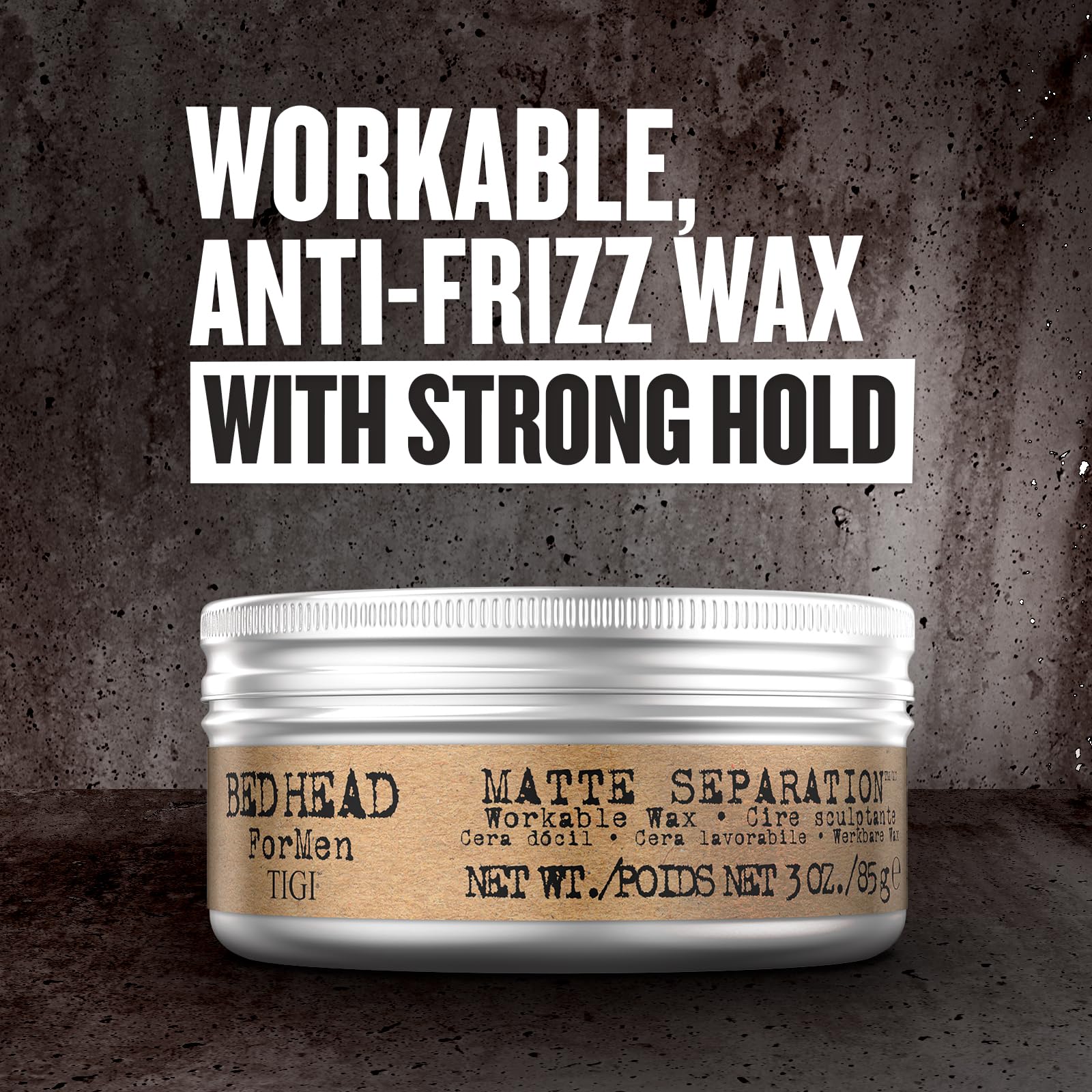 TIGI Bed Head For Men Matte Separation Workable Wax - Firm Matte Hold, Humidity Resistant, 85g