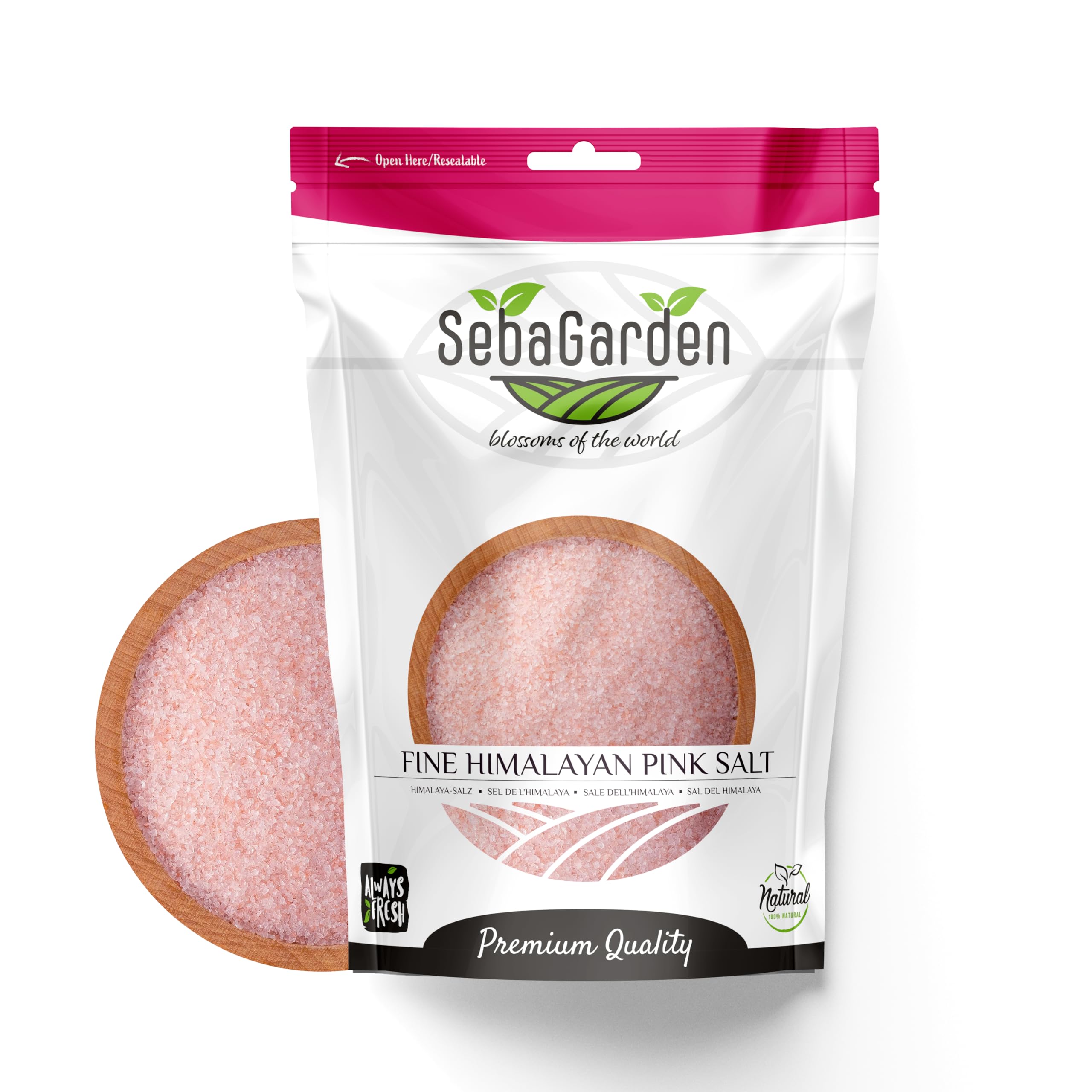 Seba Garden - 100% Pure Himalayan Pink Salt (Extra Fine, 1kg Resealable Doypack)