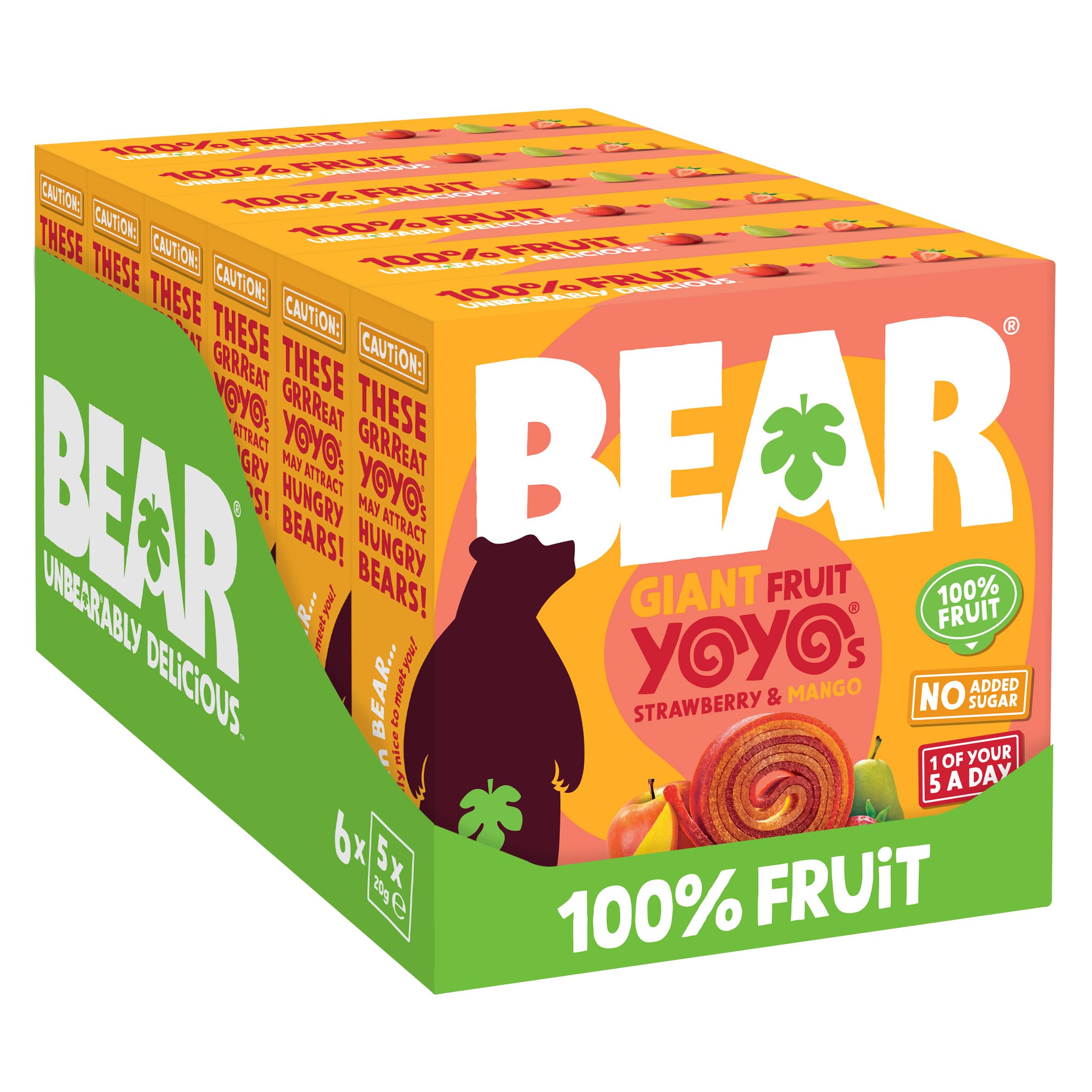 BEAR Strawberry & Mango Yoyos Dried Fruit Rolls | 30 Packs of 2 | 600g Total | Vegan, High Fibre 1