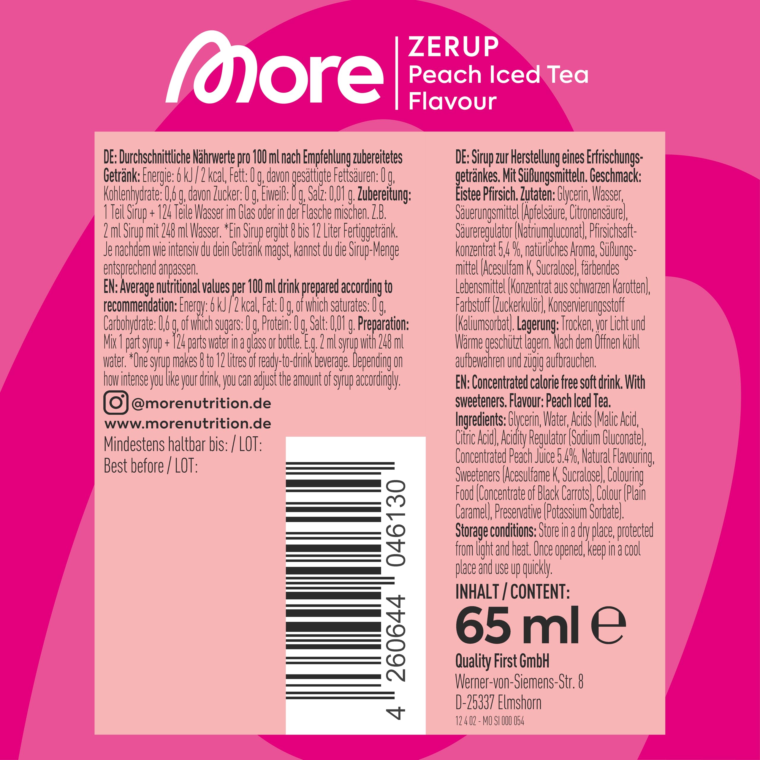 MORE Zerup Peach Iced Tea Zero Calorie Syrup with Real Fruit Extracts, 65ml Concentrate 5