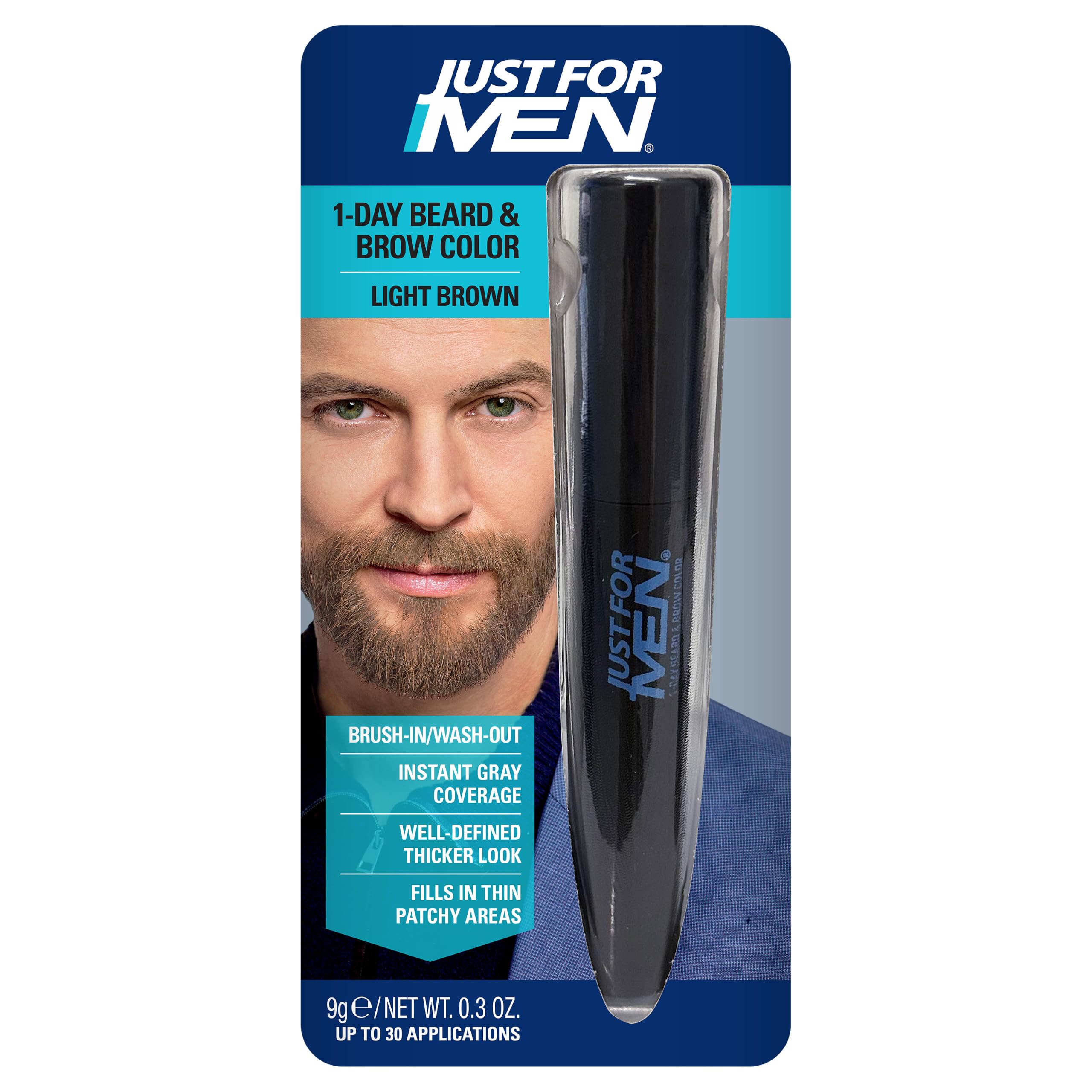 Just For Men 1-Day Beard and Brow Colour Brush - Brown, 9 ml 1