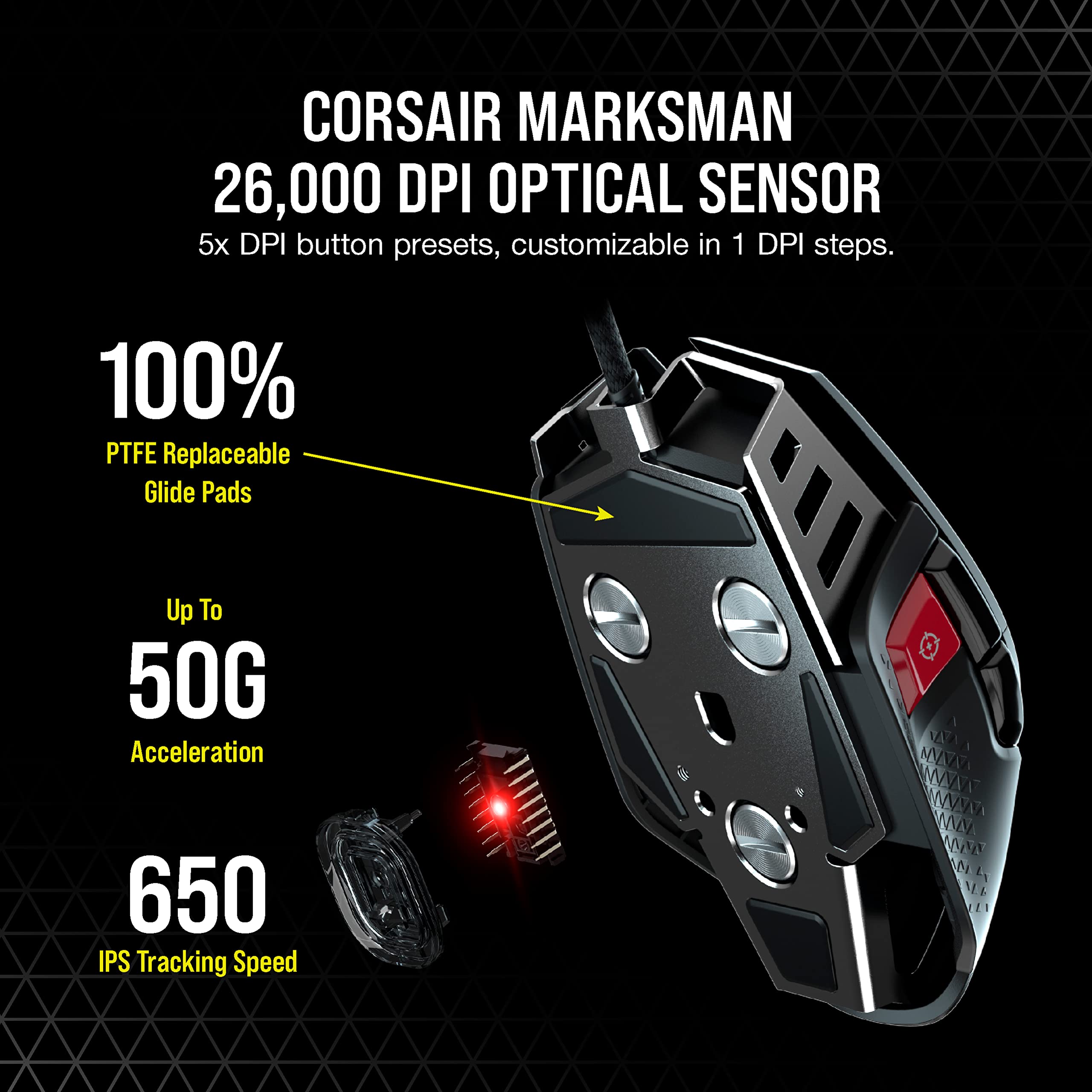 Corsair M65 RGB ULTRA Tunable FPS Gaming Mouse - CORSAIR MARKSMAN 26,000 DP 5