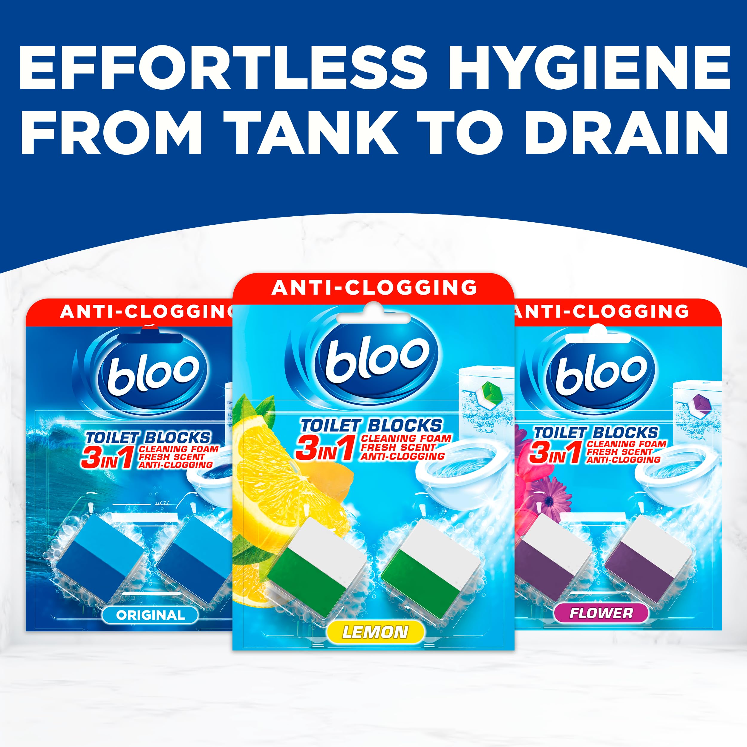 Bloo 3in1 Toilet Blocks Limescale Remover Cistern Block, Lemon Scent, 2 Count Pack 7