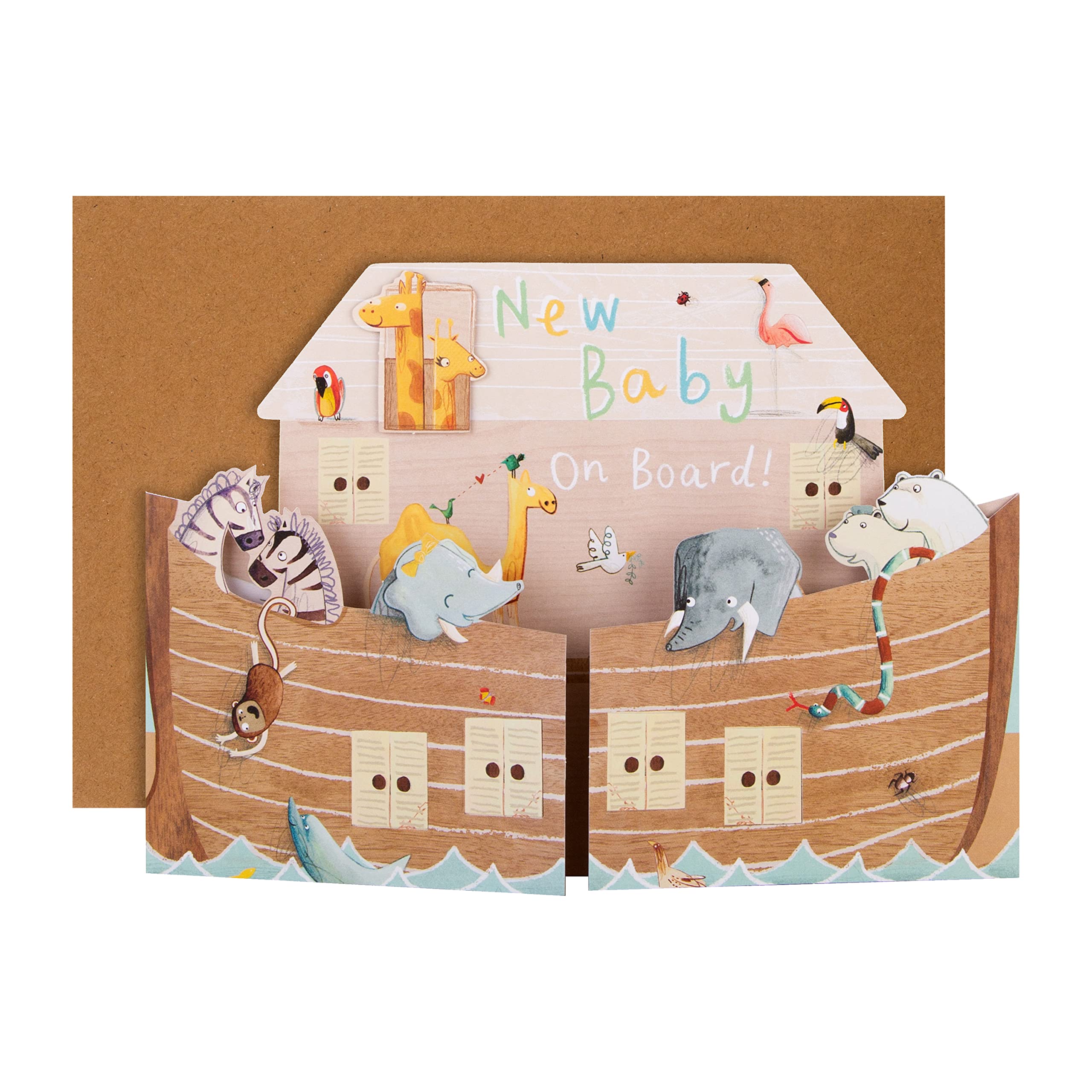 Hallmark New Baby Congratulations Card - 3D Fold-Out Animal Ark Design | 15.9cm x 22.8cm