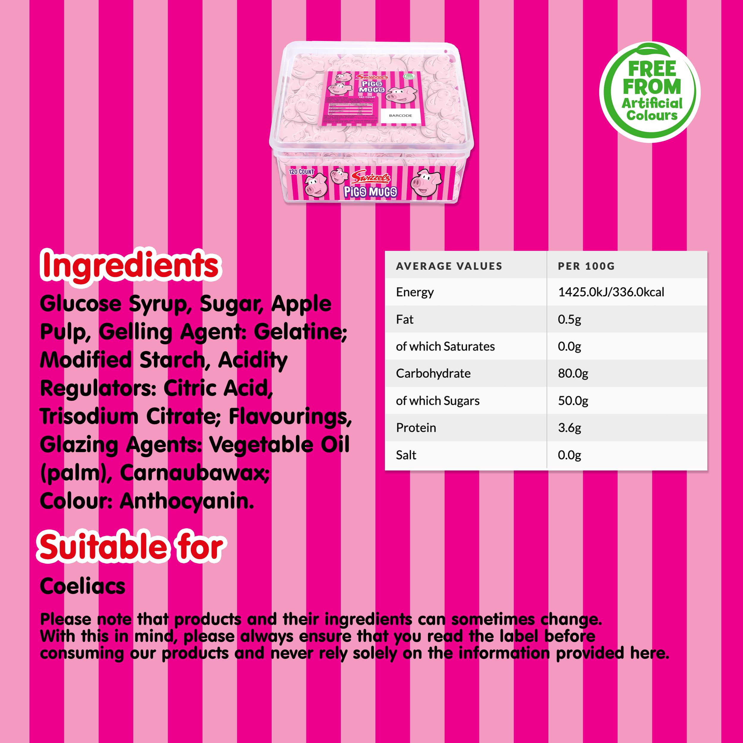 Swizzels - Fun Gums Pig's Mugs Fruit Flavour Foam Sweets Sharing Tub 4