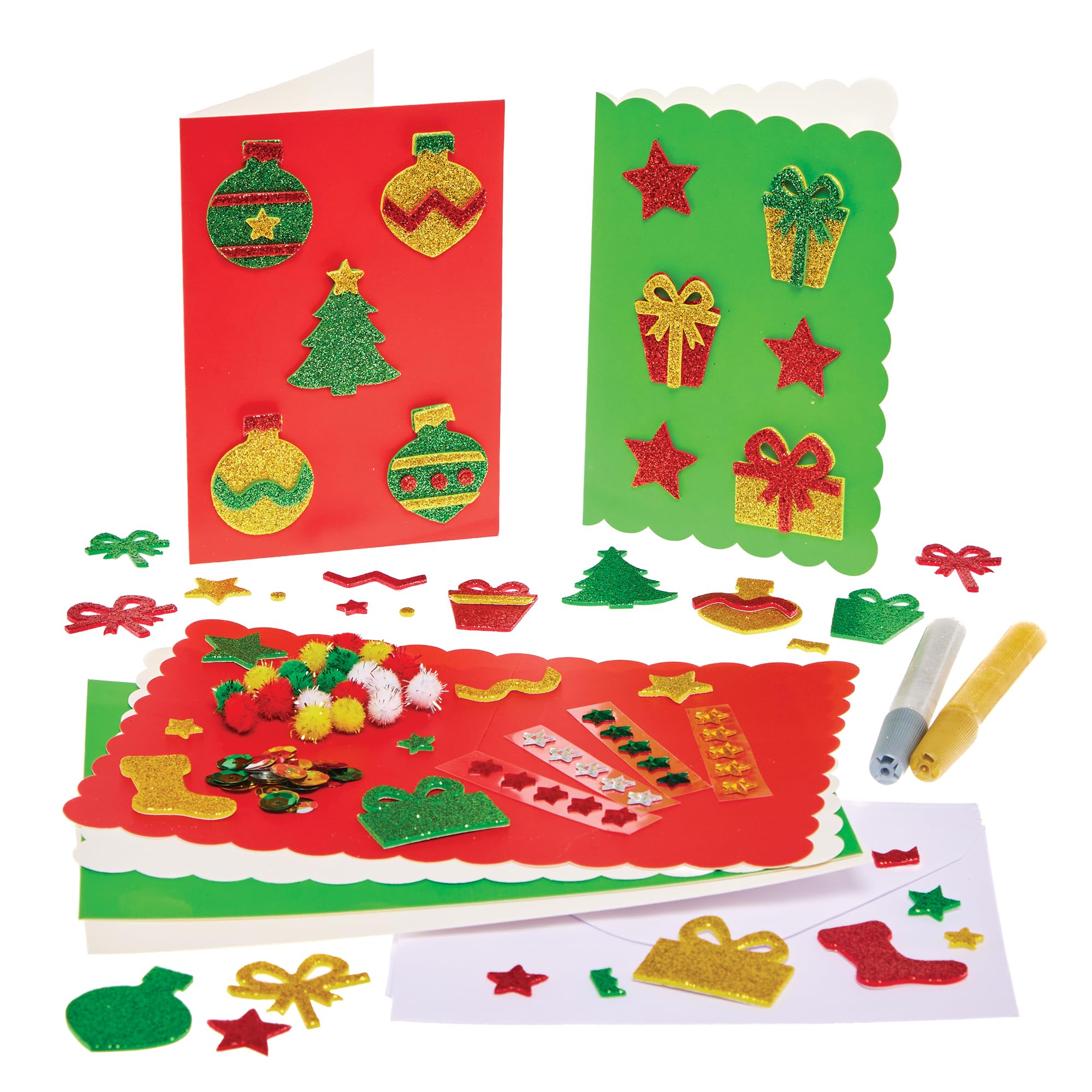 Baker Ross FX892 Christmas Card Making Kit - Craft Kit with Glitter, Stickers & Envelopes