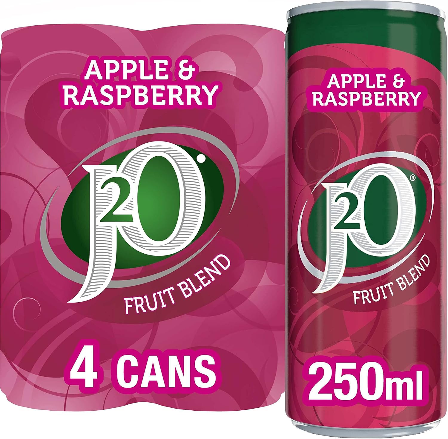 J2O Apple & Raspberry Flavoured Fruit Drink Cans - 4 x 250ml