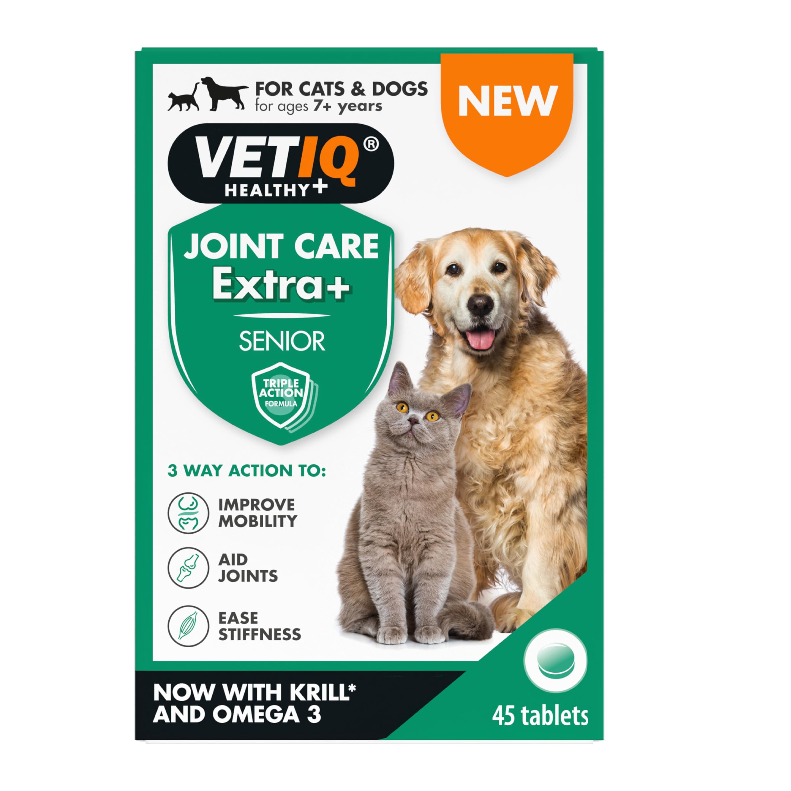 VETIQ Joint Care Extra + Senior Tablets for Dogs 7+ Years | 45 Tablets | Triple Action Support 1