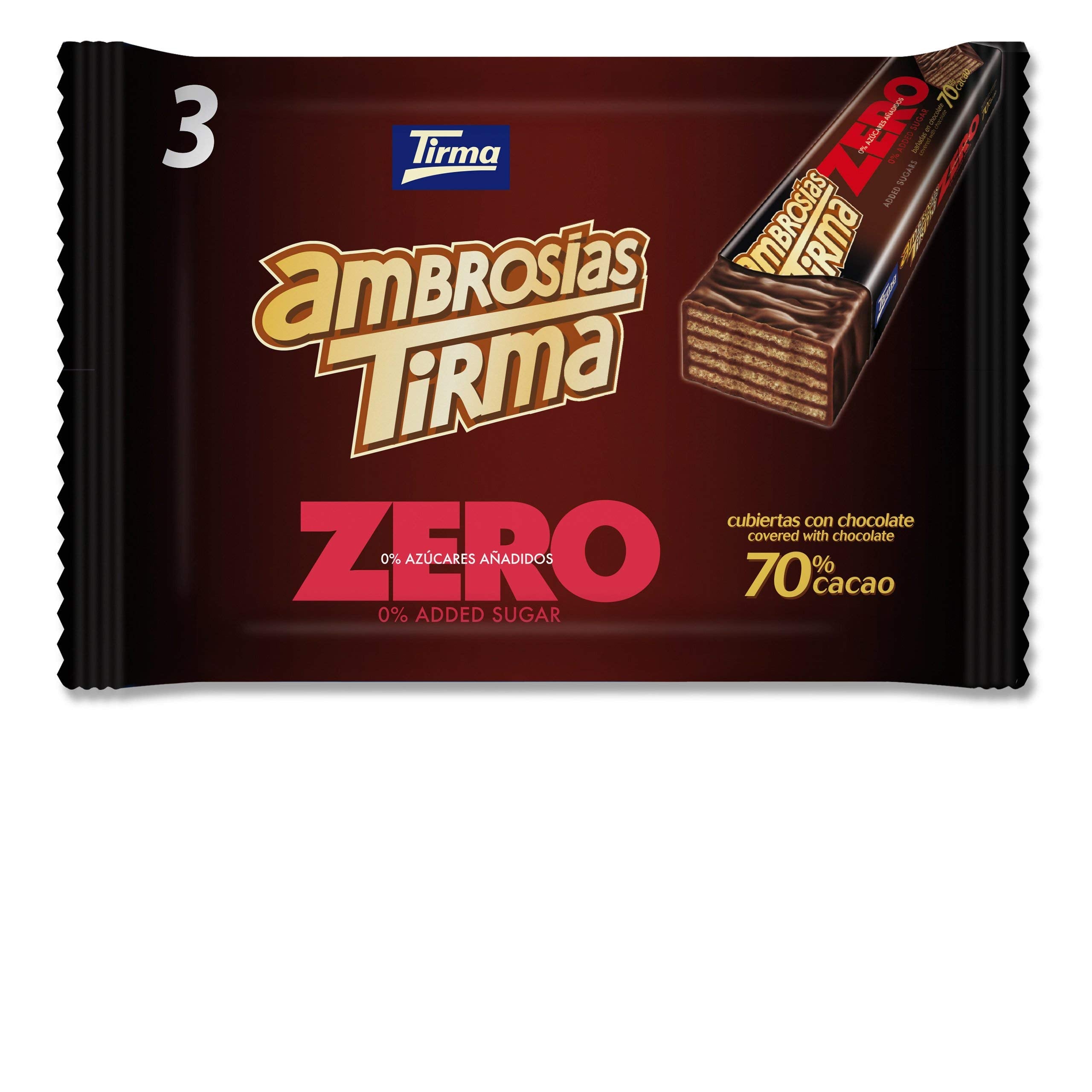 Tirma - 70% Dark Chocolate Wafers No Added Sugar Keto Friendly Low Carb Non-GMO Vegetarian Diabetic Friendly (3 Wafers, 64.5g)