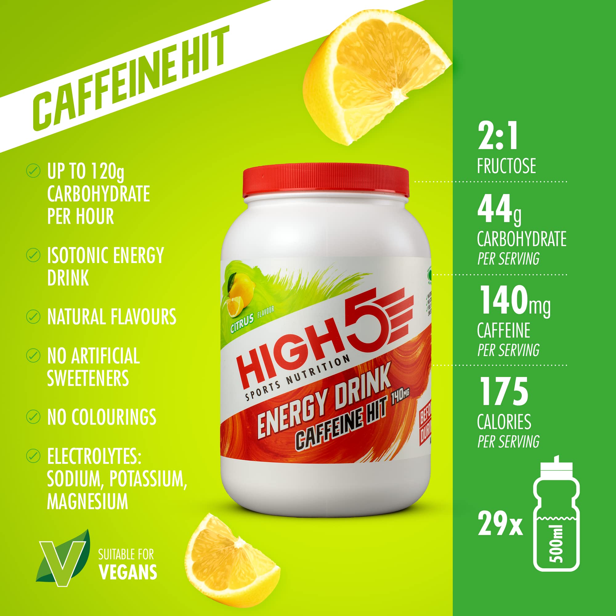 HIGH5 Energy Drink Caffeine Hit Powder - Dual Source Carbs & Electrolytes | 1.4 kg 2