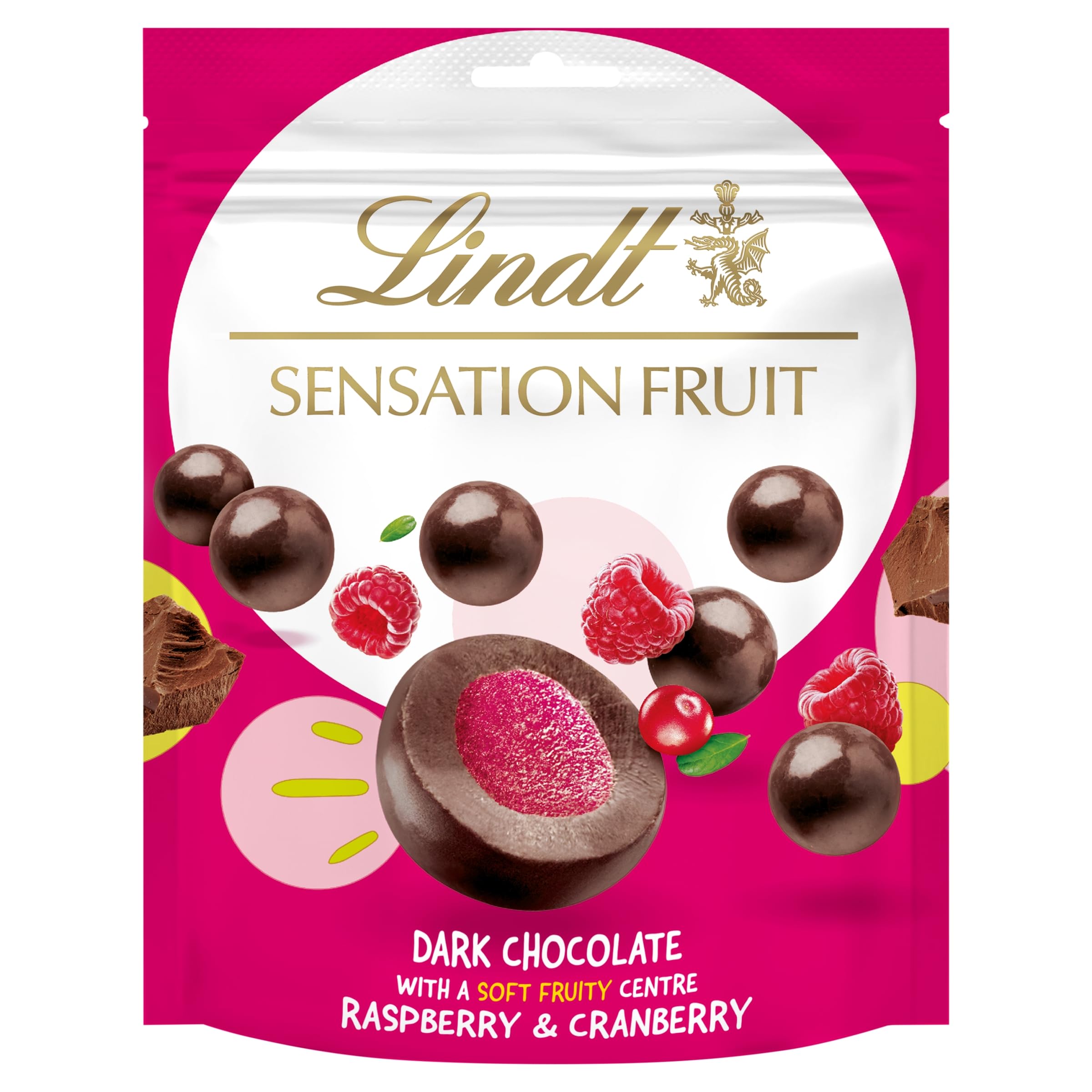 Lindt Fruit Sensation Raspberry and Cranberry Dark Chocolate Pouch 150g