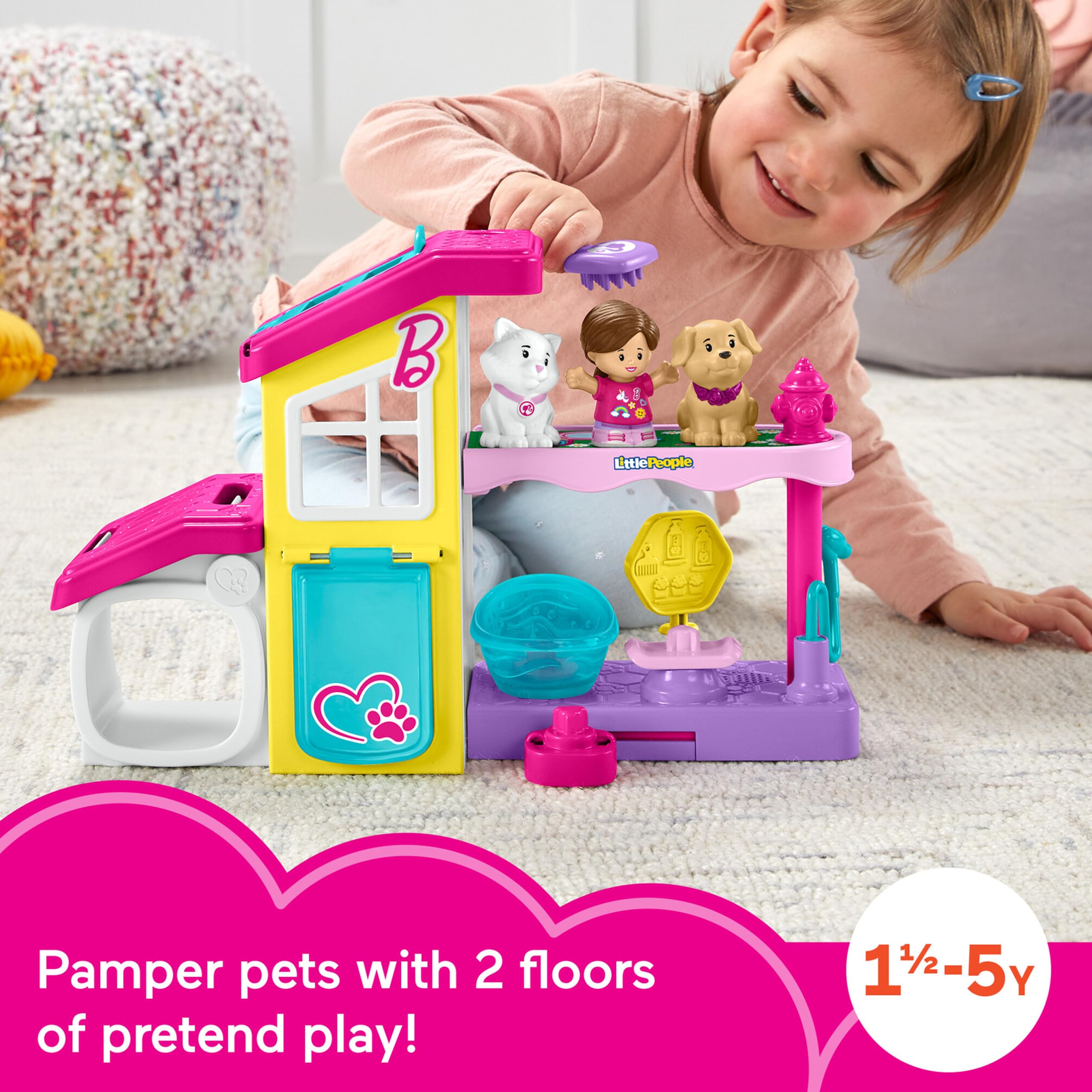 Little People Barbie Playset for Toddlers - 2-Floor Pet Spa with Music & Sounds