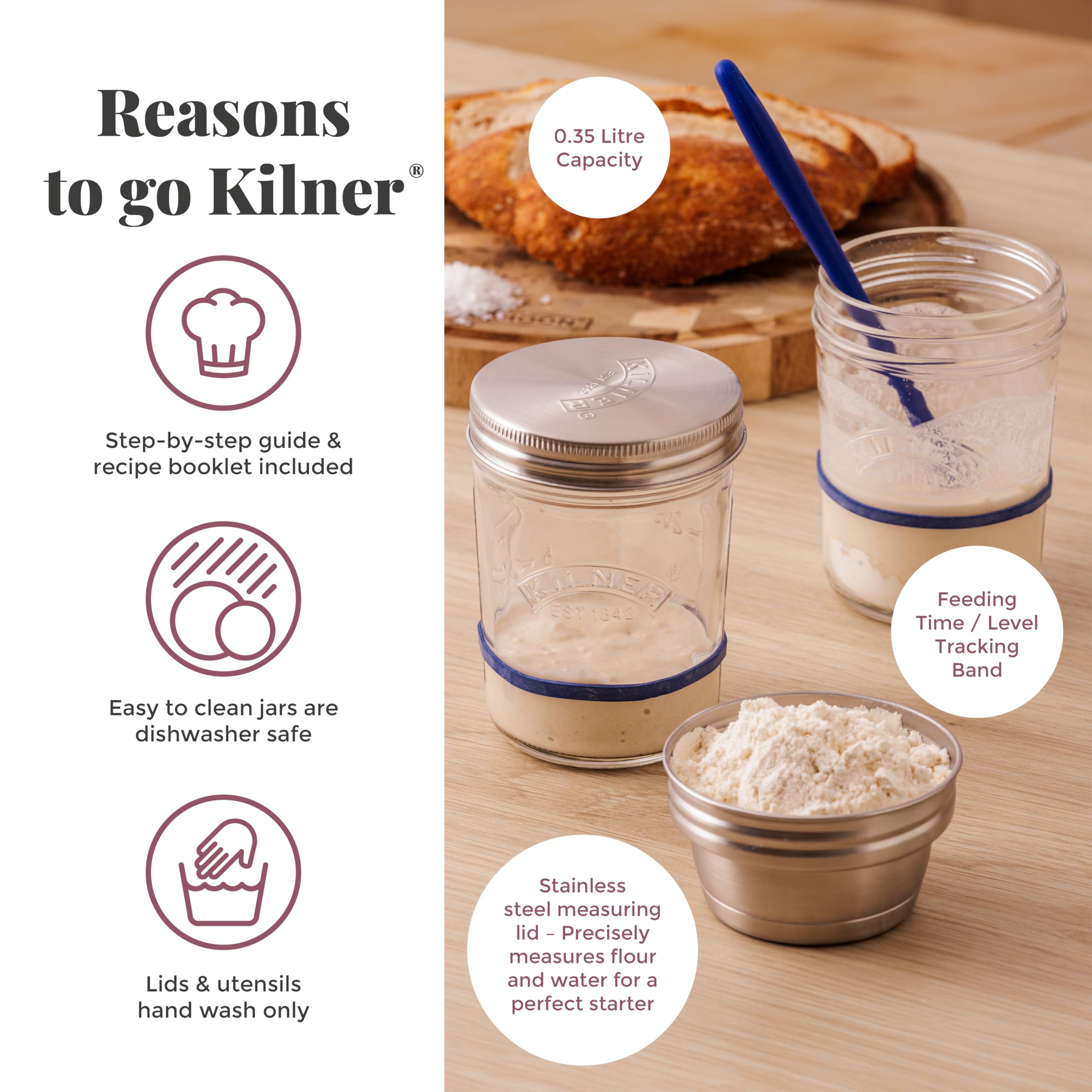 Kilner Sourdough Starter Set with 2 Glass Jars, Measuring Lid, Spatula, and Accessories 7